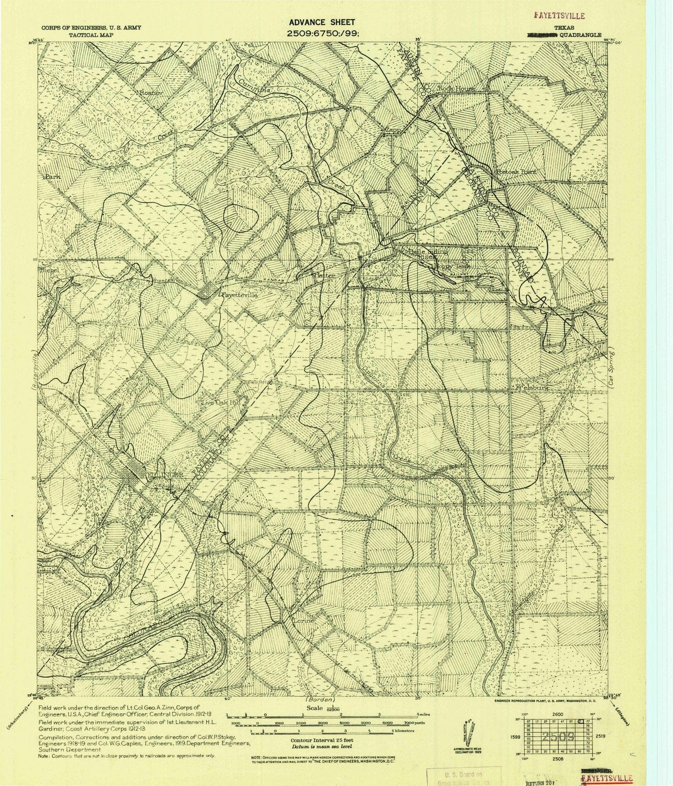 1919 Fayettsville, TX - Texas - USGS Topographic Map