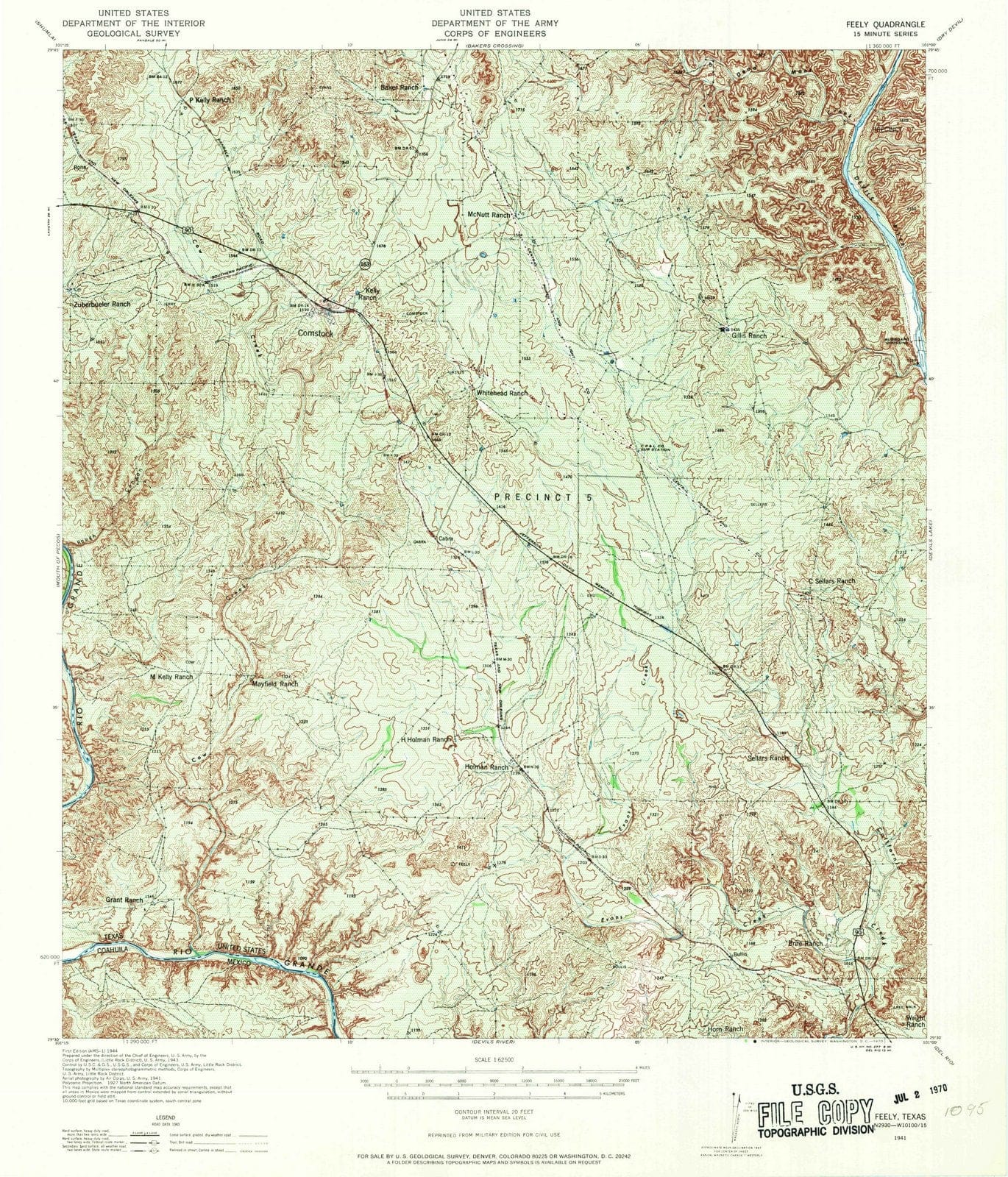 1941 Feely, TX - Texas - USGS Topographic Map