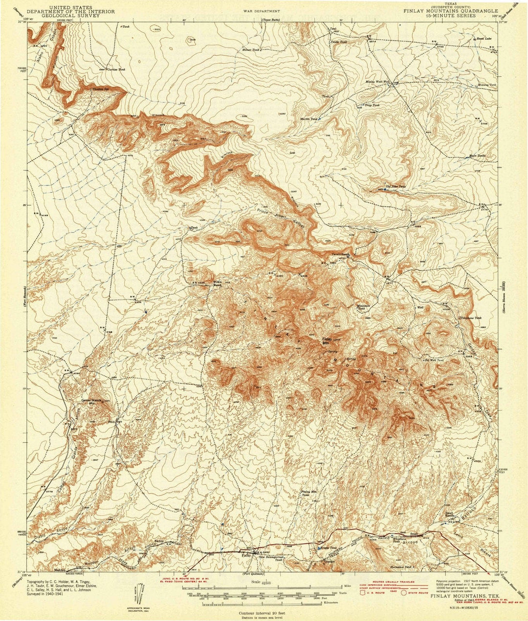 1943 Finlay Mountains, TX - Texas - USGS Topographic Map