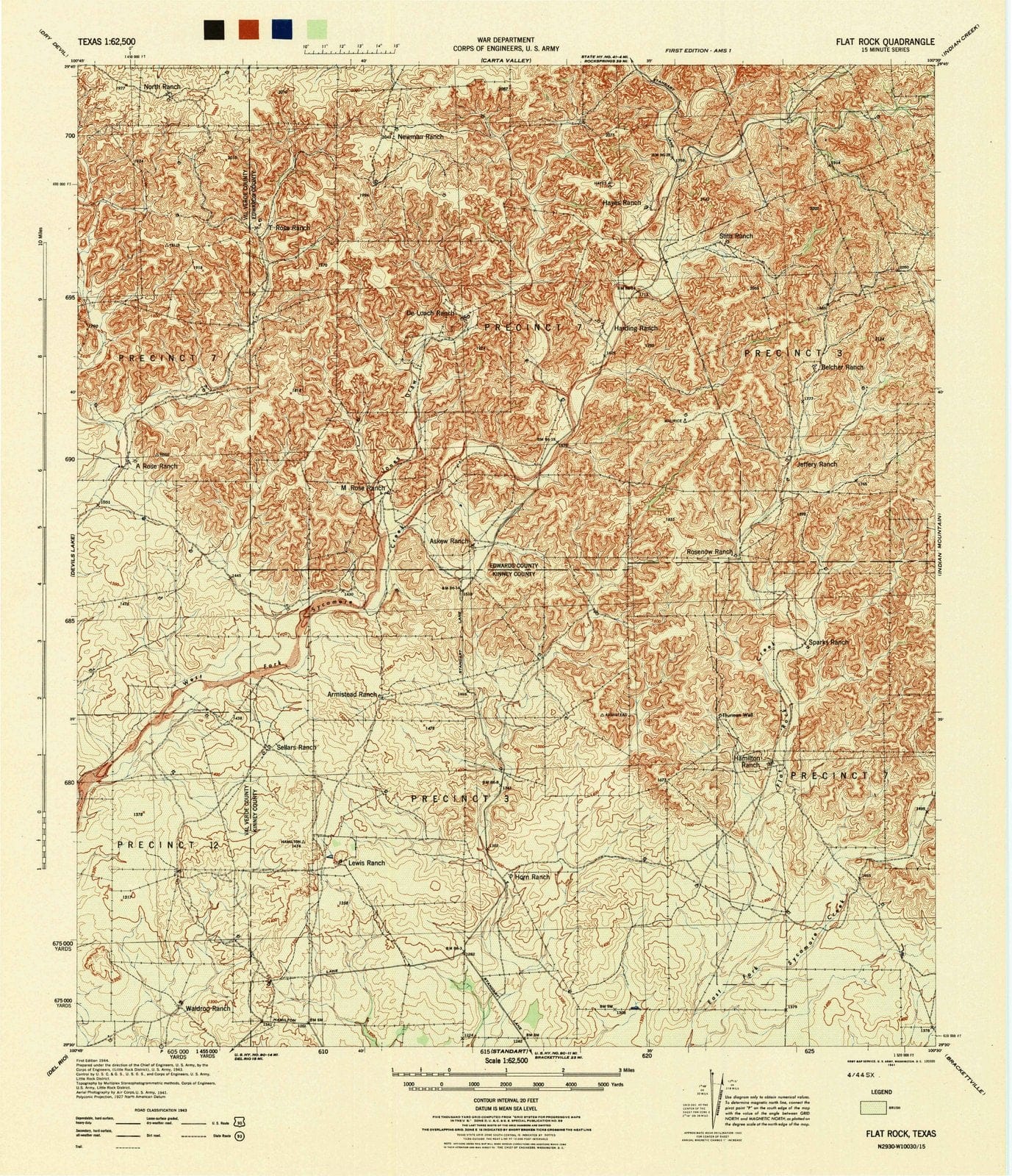 1944 Flat Rock, TX - Texas - USGS Topographic Map