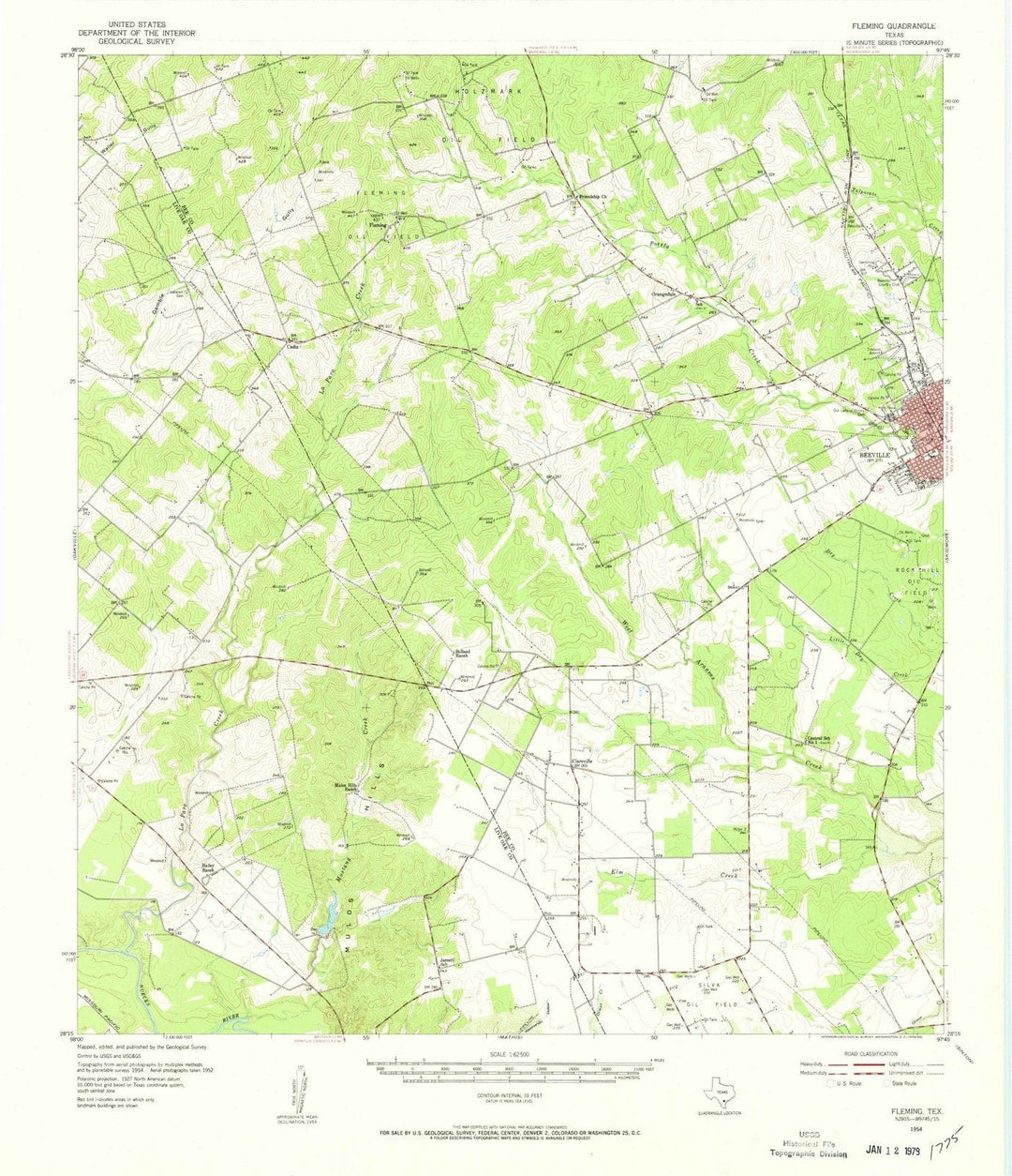 1954 Fleming, TX - Texas - USGS Topographic Map