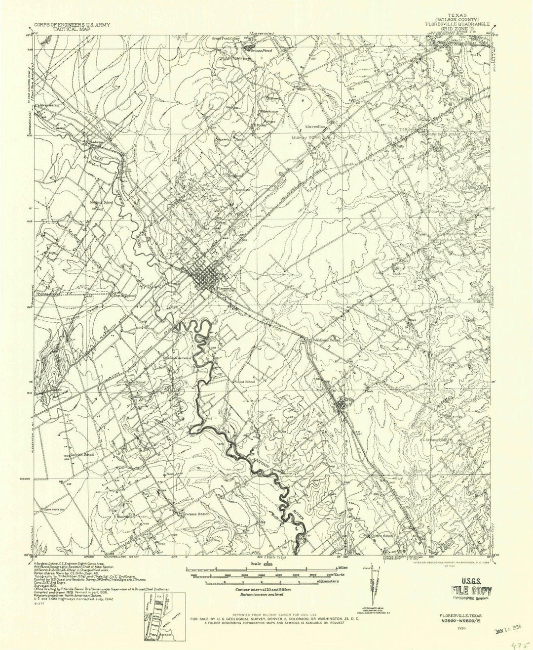 1936 Floresville, TX - Texas - USGS Topographic Map