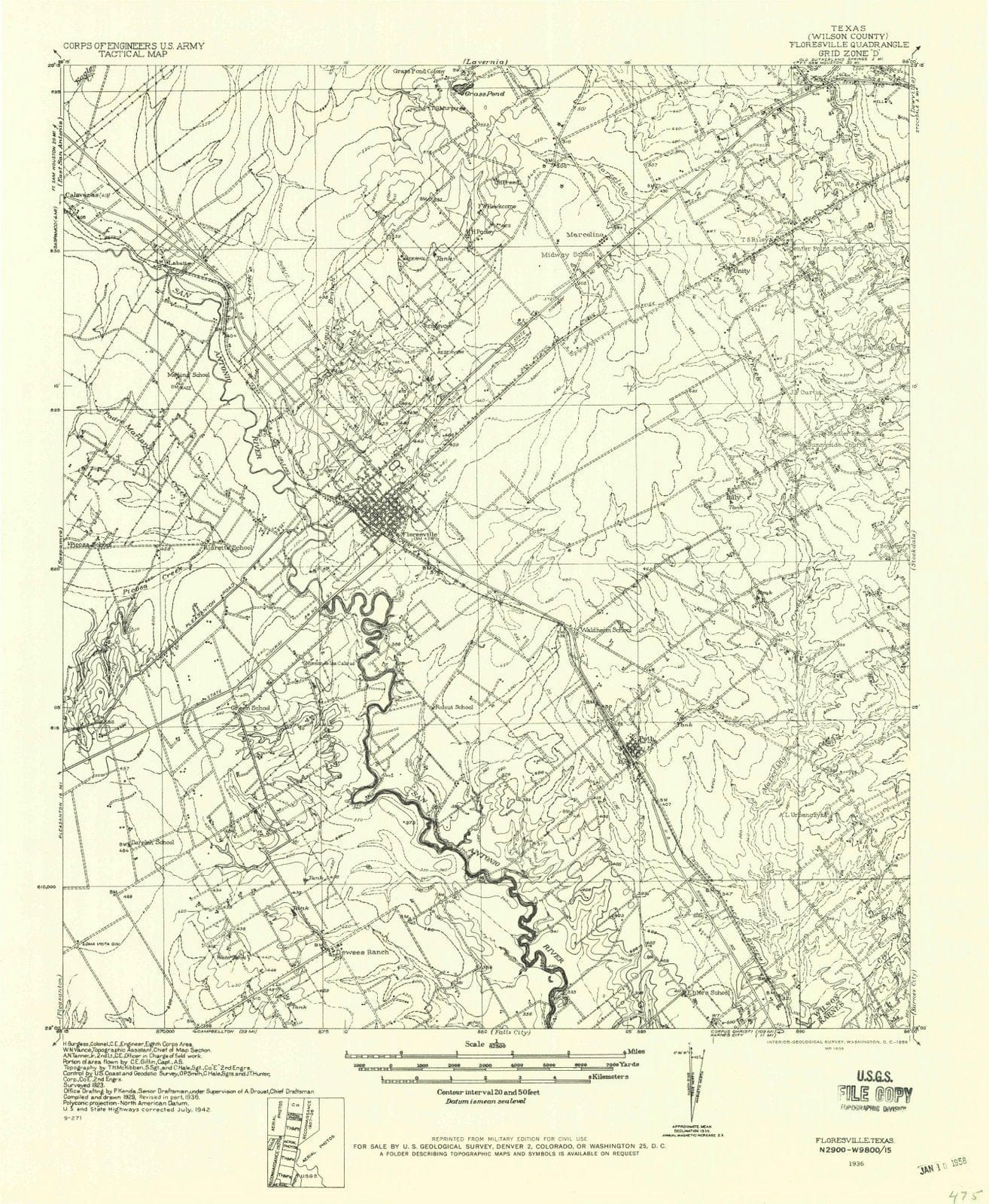 1936 Floresville, TX - Texas - USGS Topographic Map