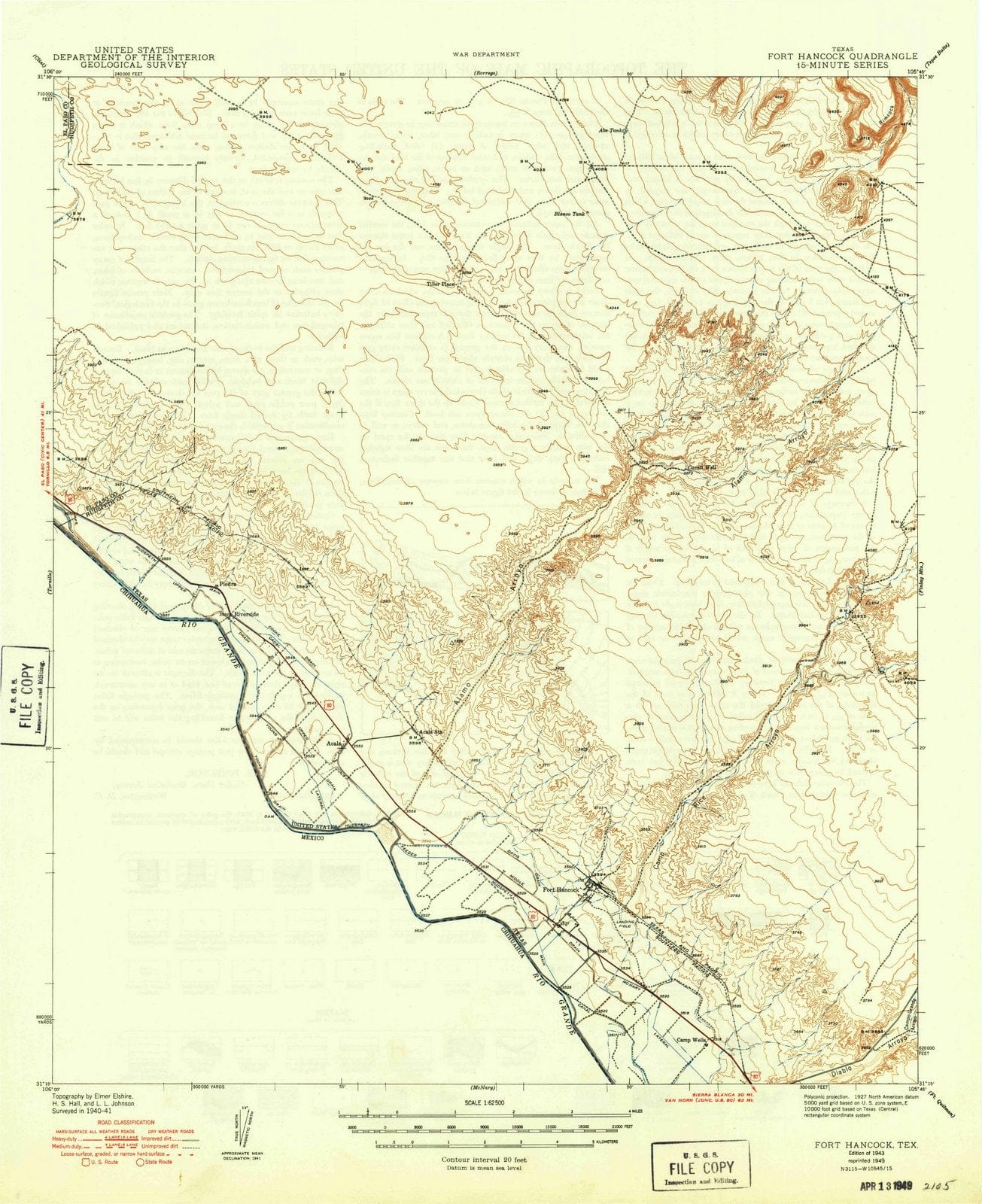 1943 Fort Hancock, TX - Texas - USGS Topographic Map