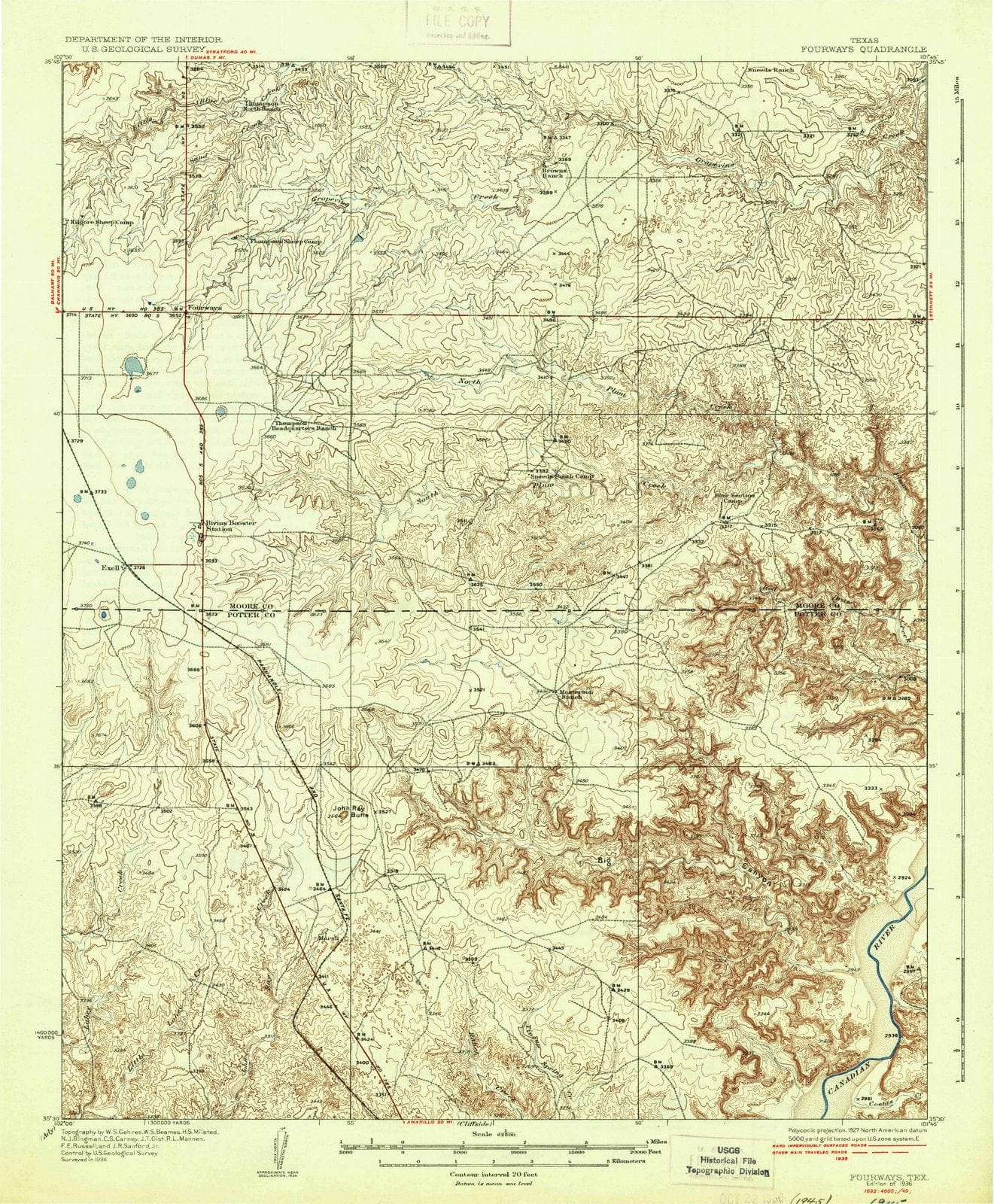 1936 Fourways, TX - Texas - USGS Topographic Map