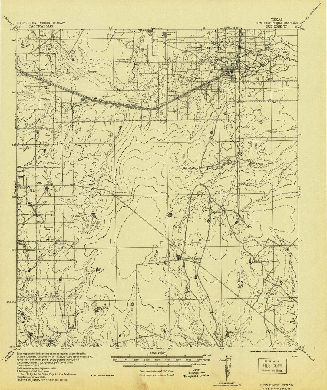 1942 Fowlerton, TX - Texas - USGS Topographic Map