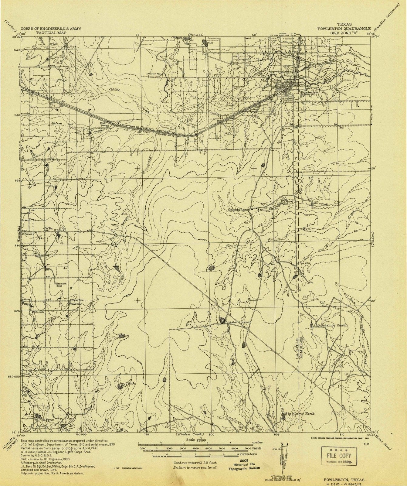 1942 Fowlerton, TX - Texas - USGS Topographic Map