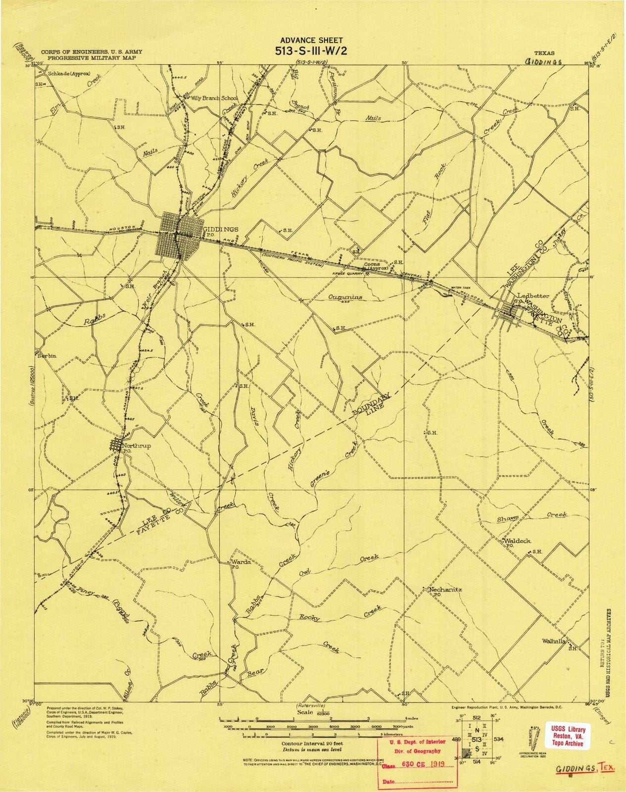 1919 Giddings, TX - Texas - USGS Topographic Map
