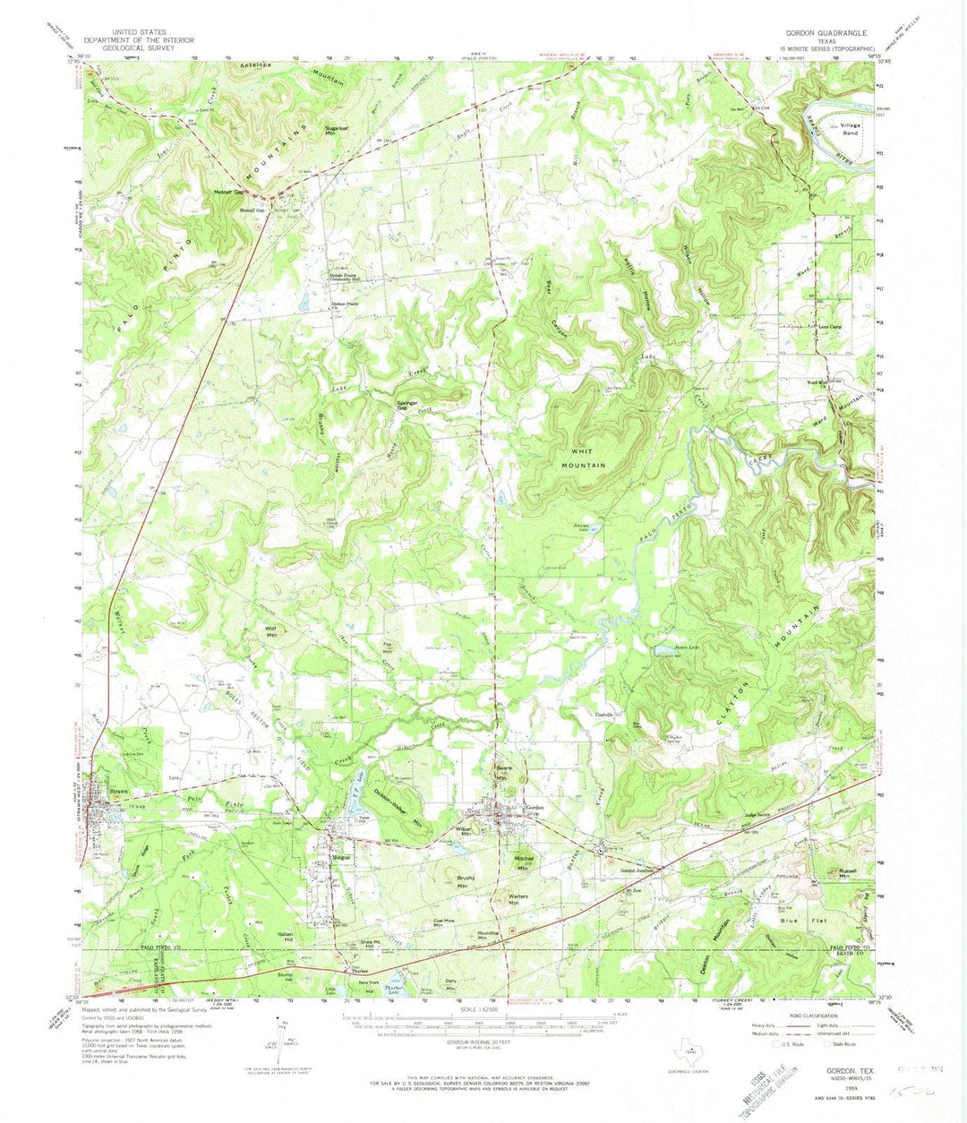 1959 Gordon, TX - Texas - USGS Topographic Map