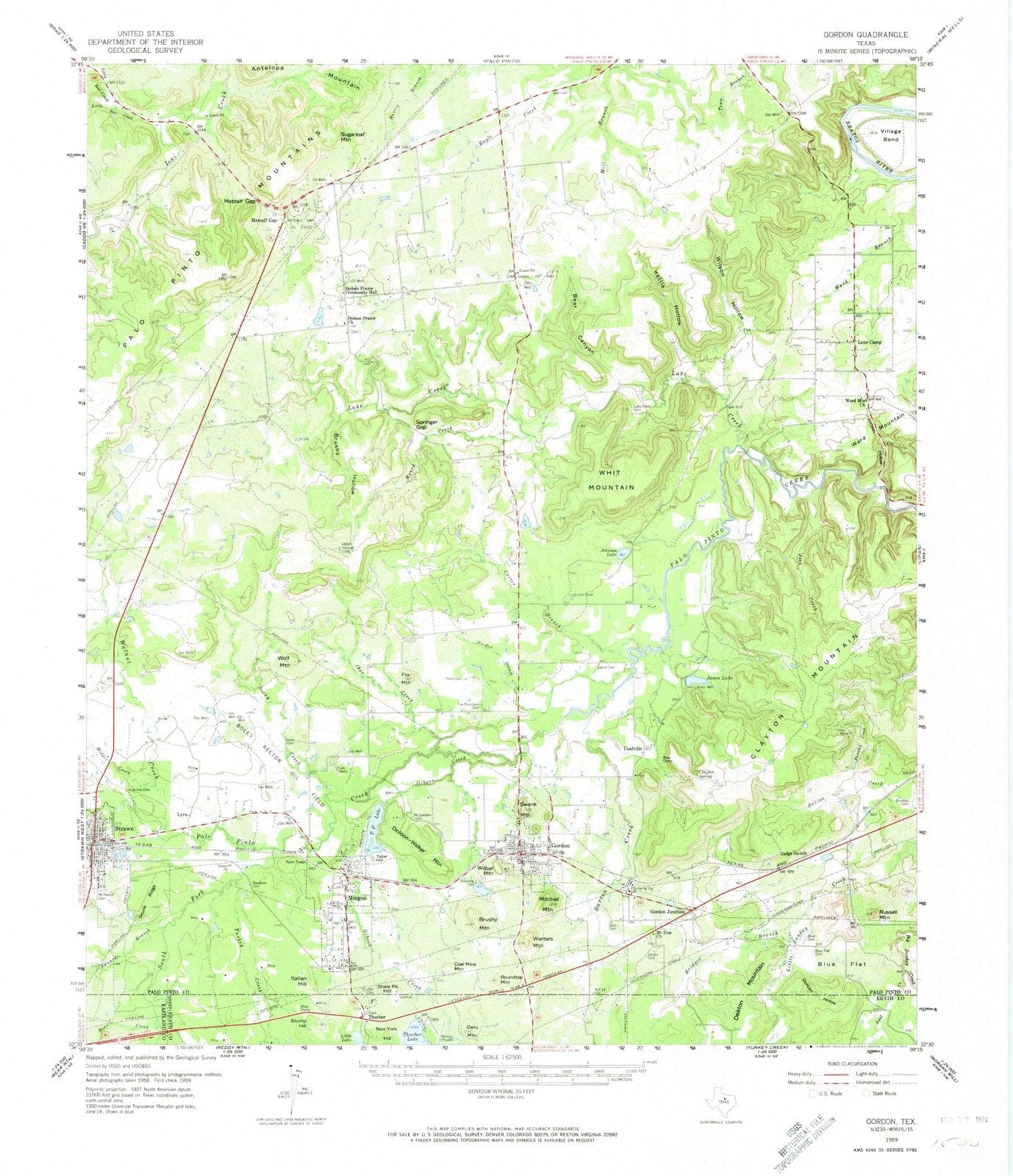 1959 Gordon, TX - Texas - USGS Topographic Map