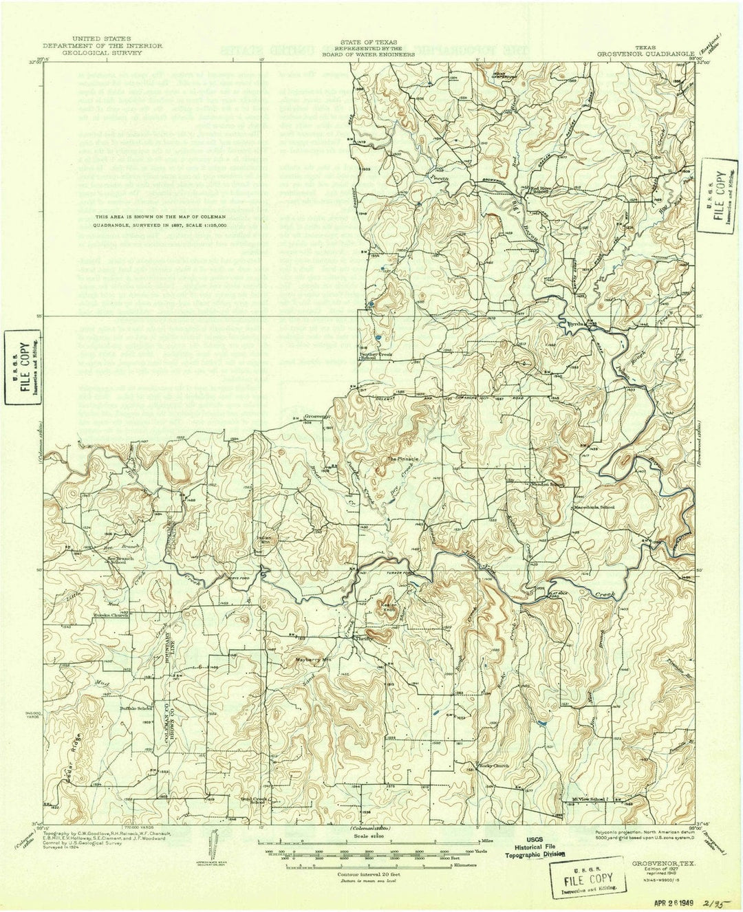 1927 Grosvenor, TX - Texas - USGS Topographic Map