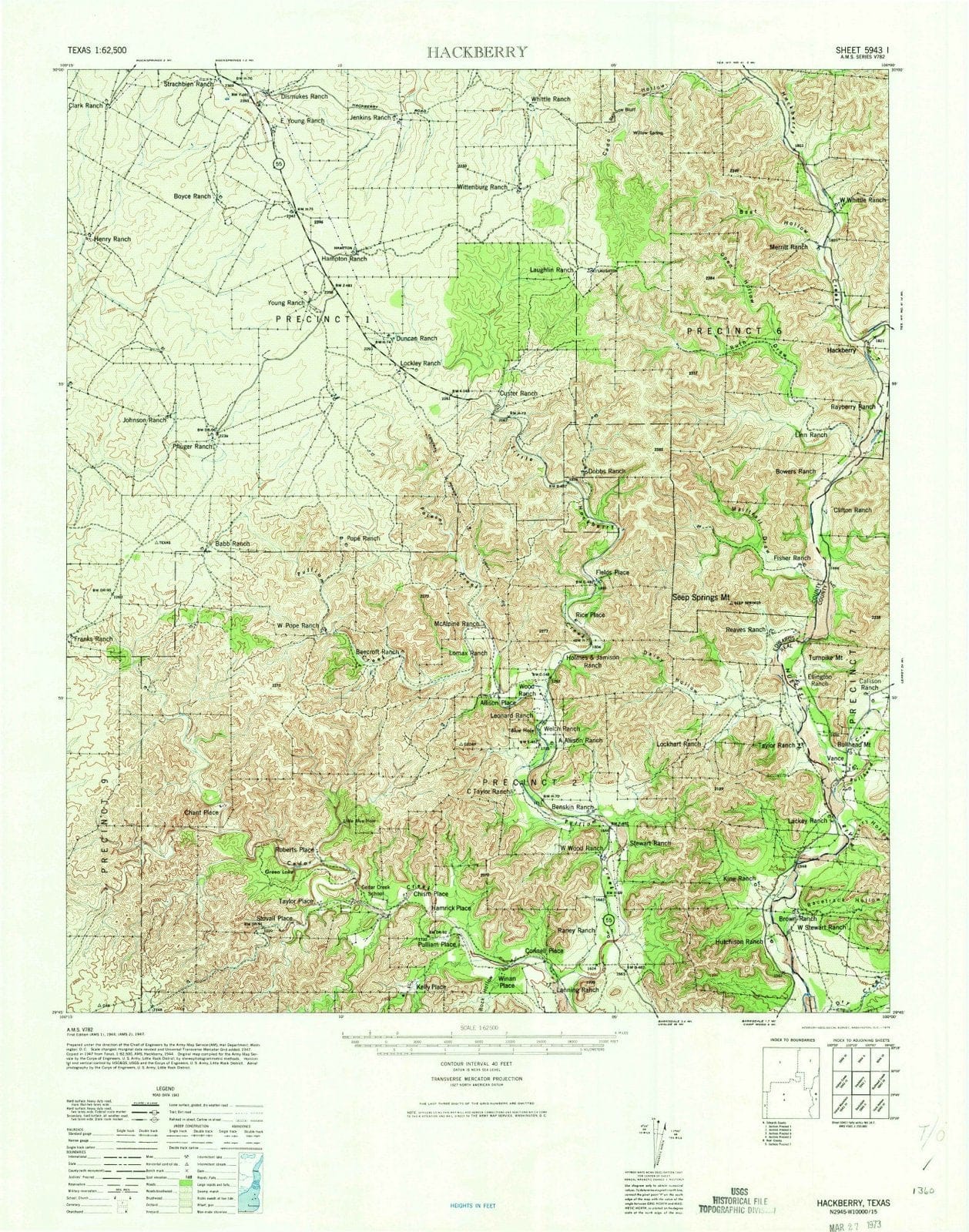 1947 Hackberry, TX - Texas - USGS Topographic Map