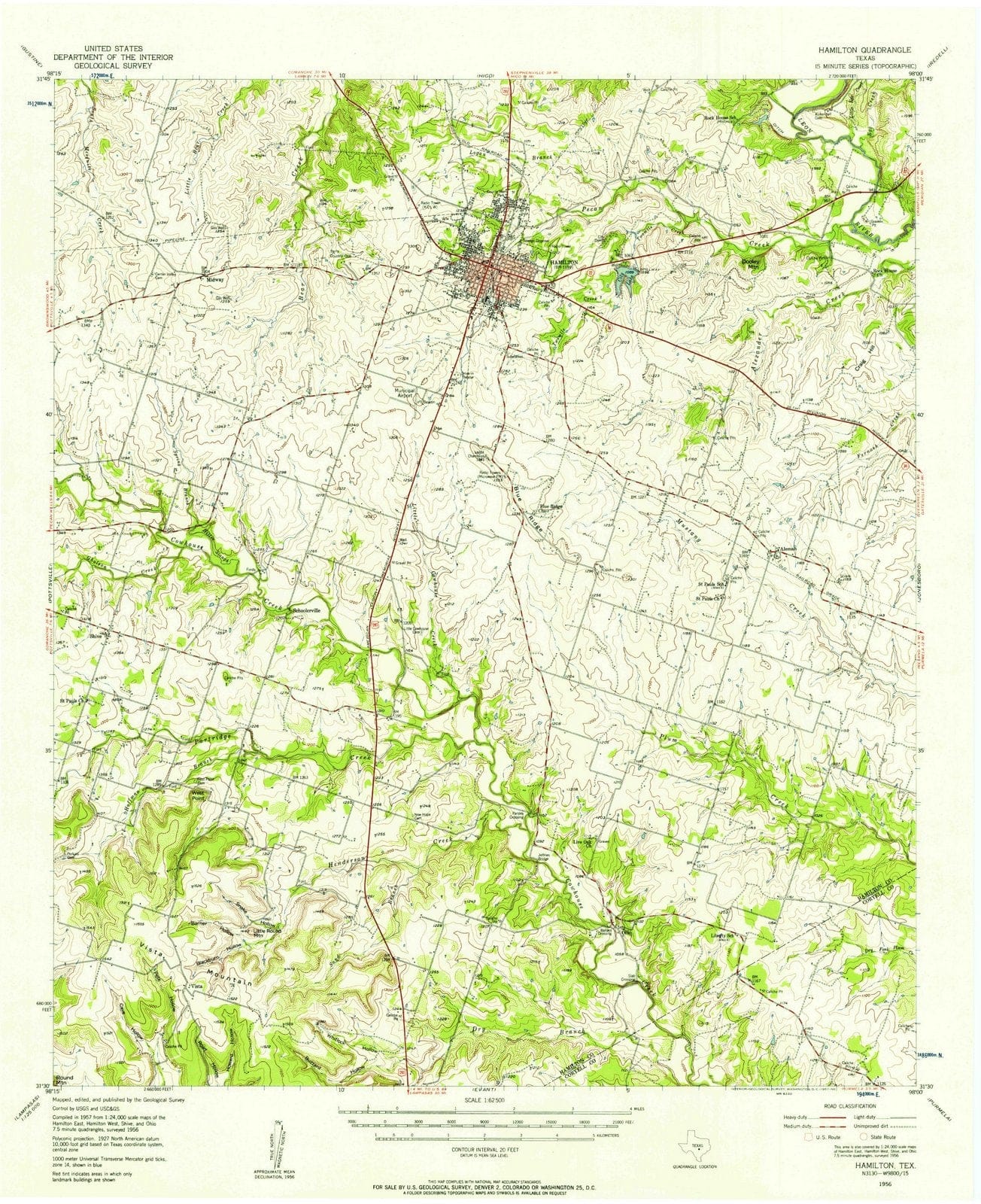 1956 Hamilton, TX - Texas - USGS Topographic Map