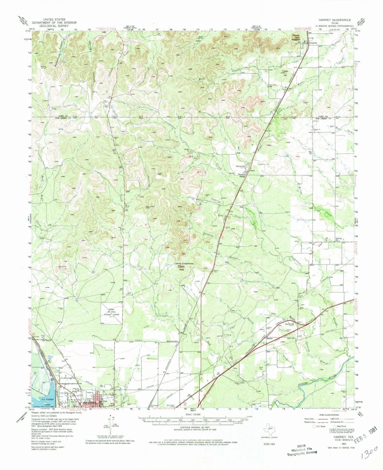1957 Harriet, TX - Texas - USGS Topographic Map