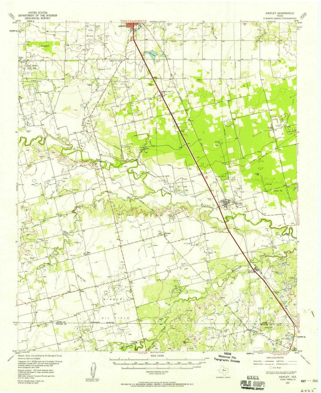 1957 Hawley, TX - Texas - USGS Topographic Map