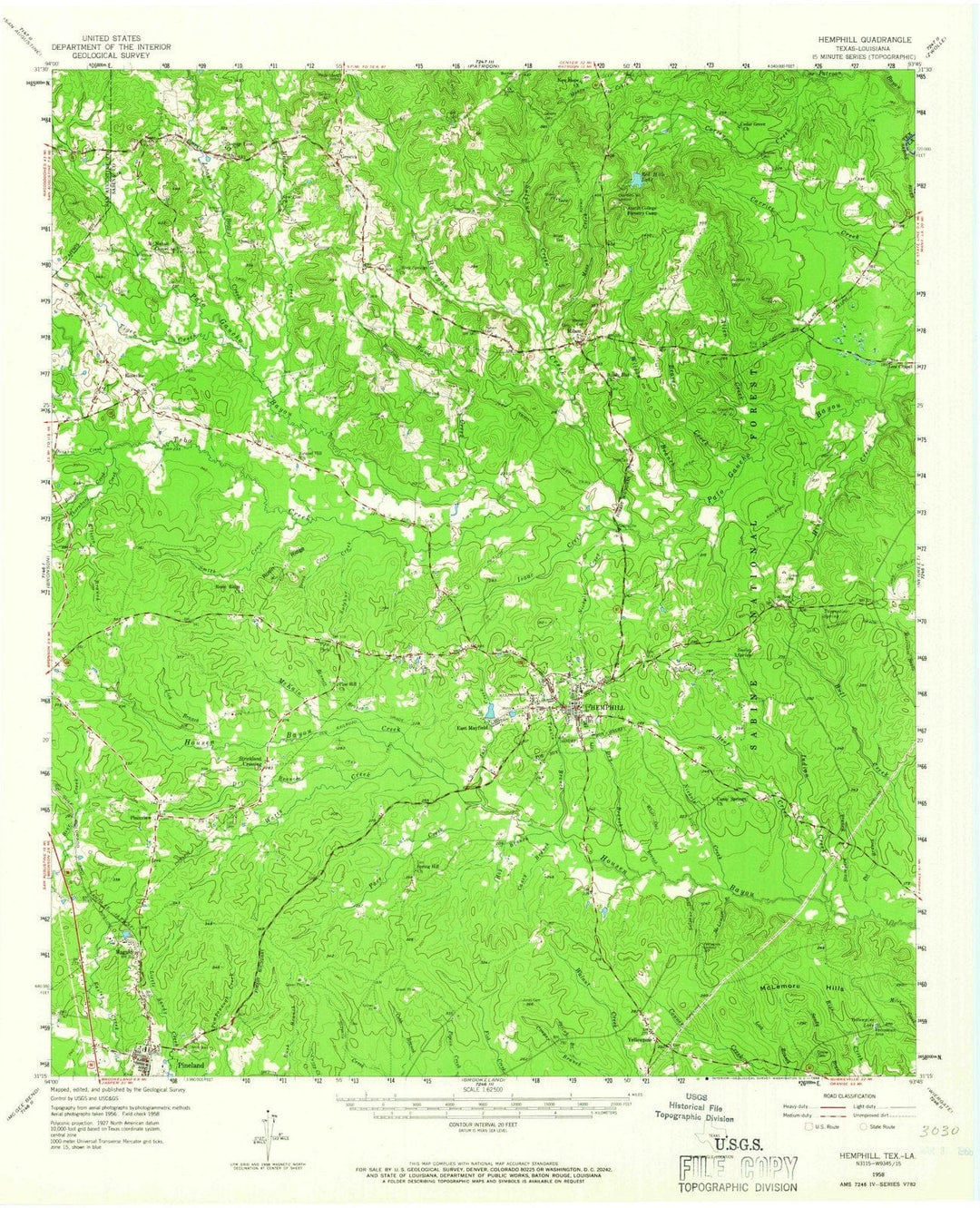 1958 Hemphill, TX - Texas - USGS Topographic Map