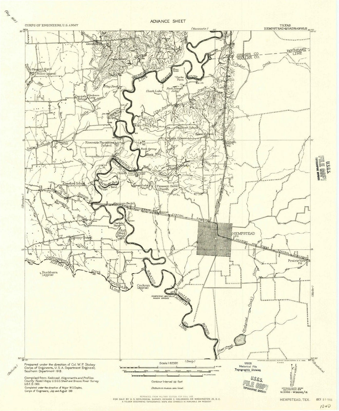 1956 Hempstead, TX - Texas - USGS Topographic Map