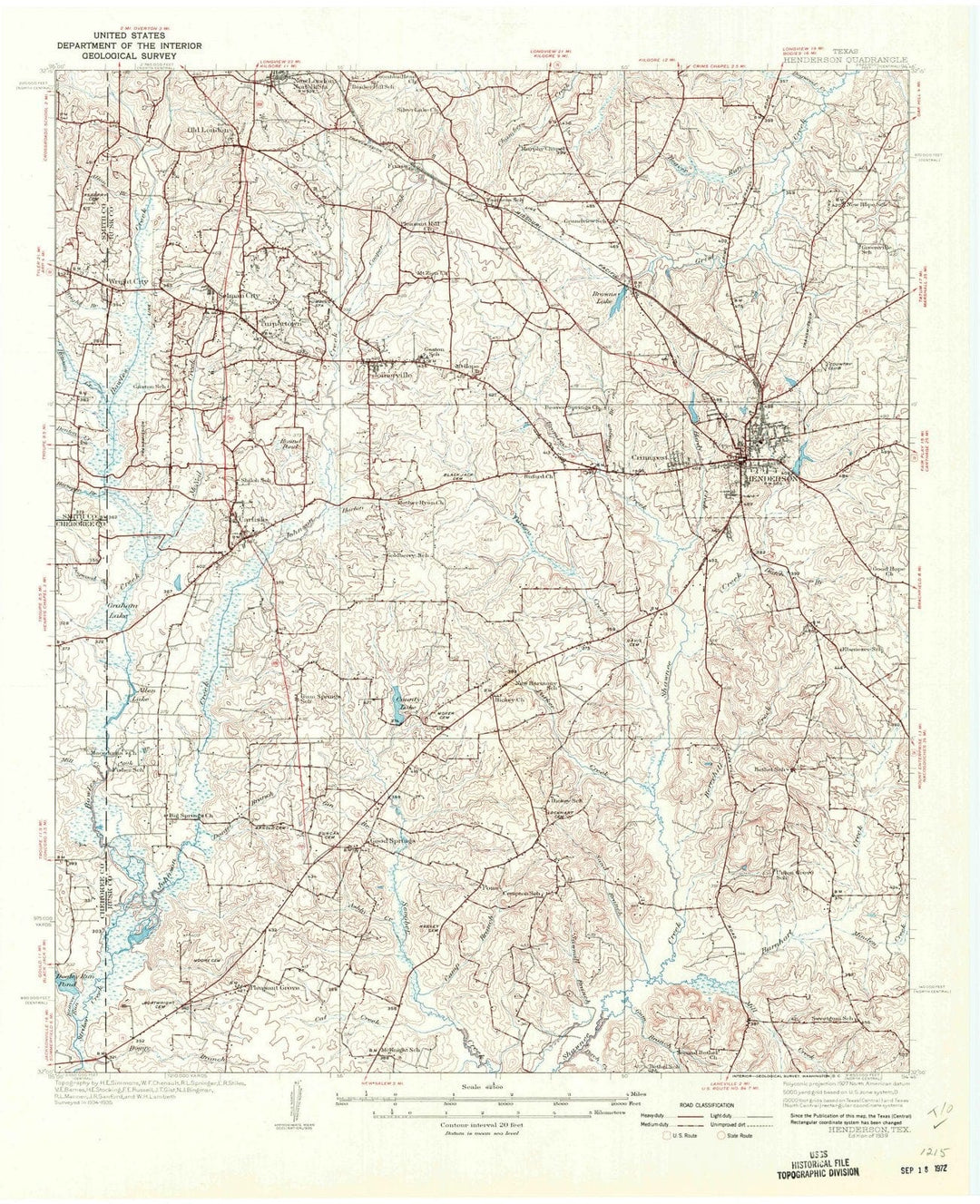 1939 Henderson, TX - Texas - USGS Topographic Map