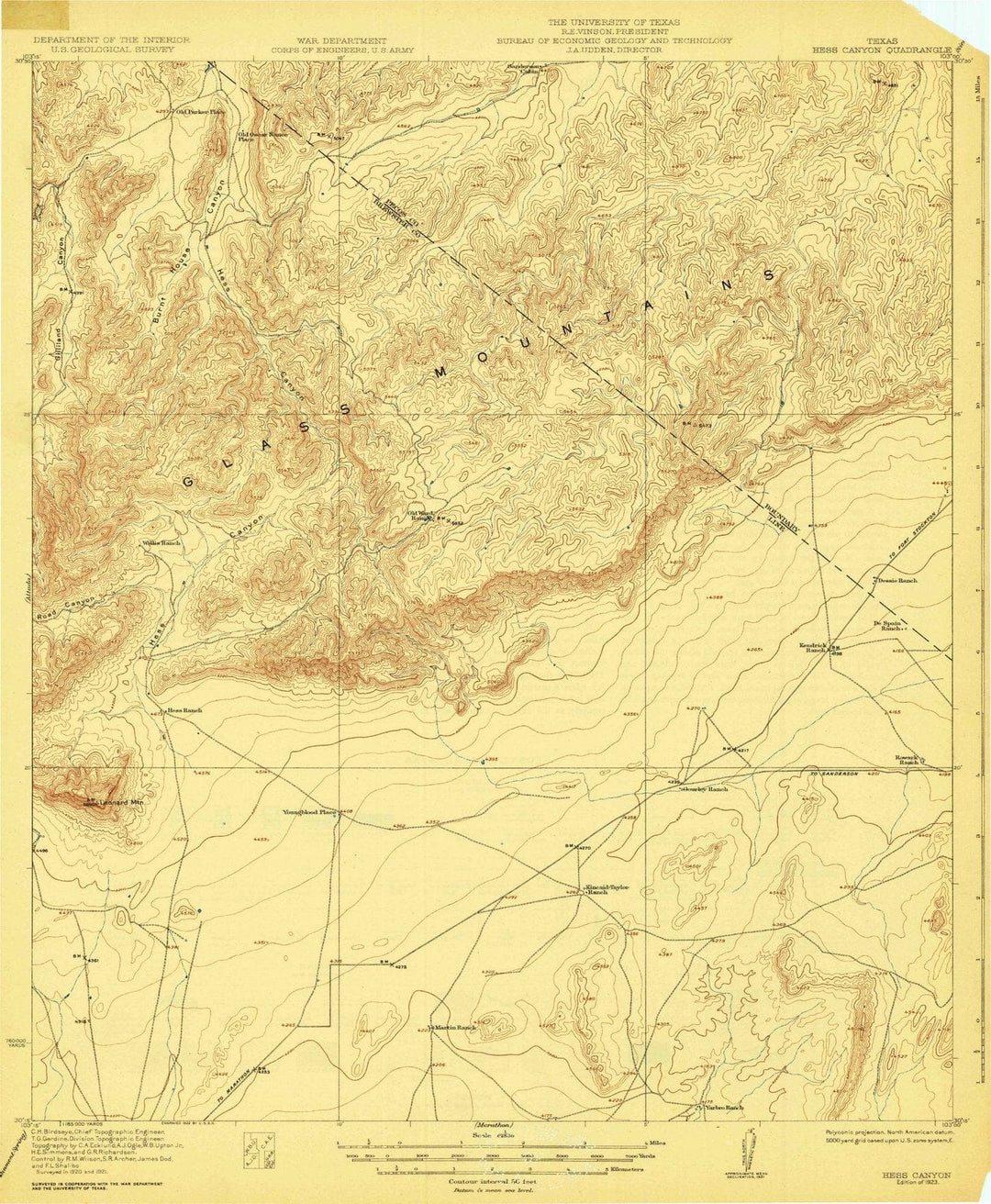 1923 Hess Canyon, TX - Texas - USGS Topographic Map