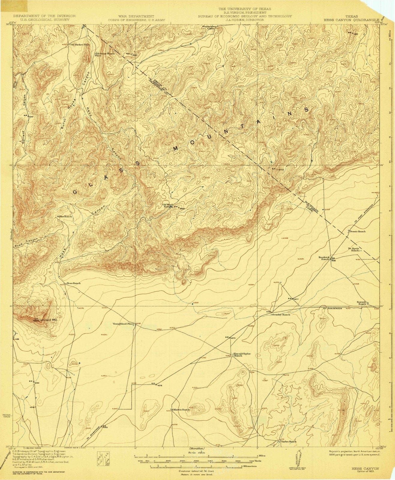 1923 Hess Canyon, TX - Texas - USGS Topographic Map