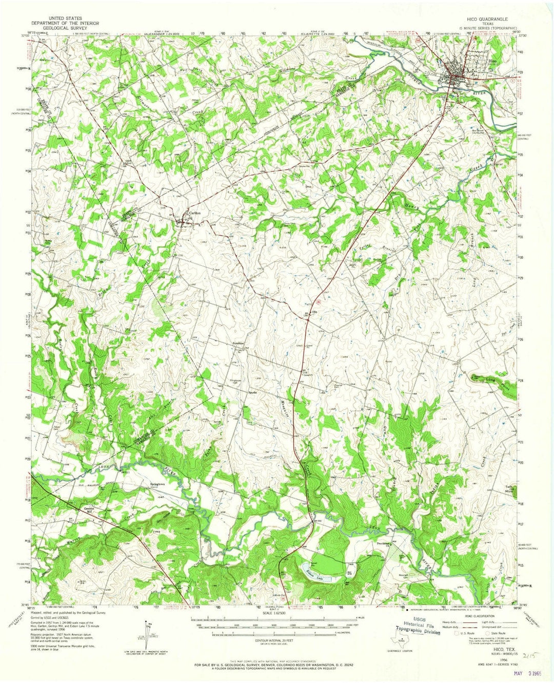 1956 Hico, TX - Texas - USGS Topographic Map