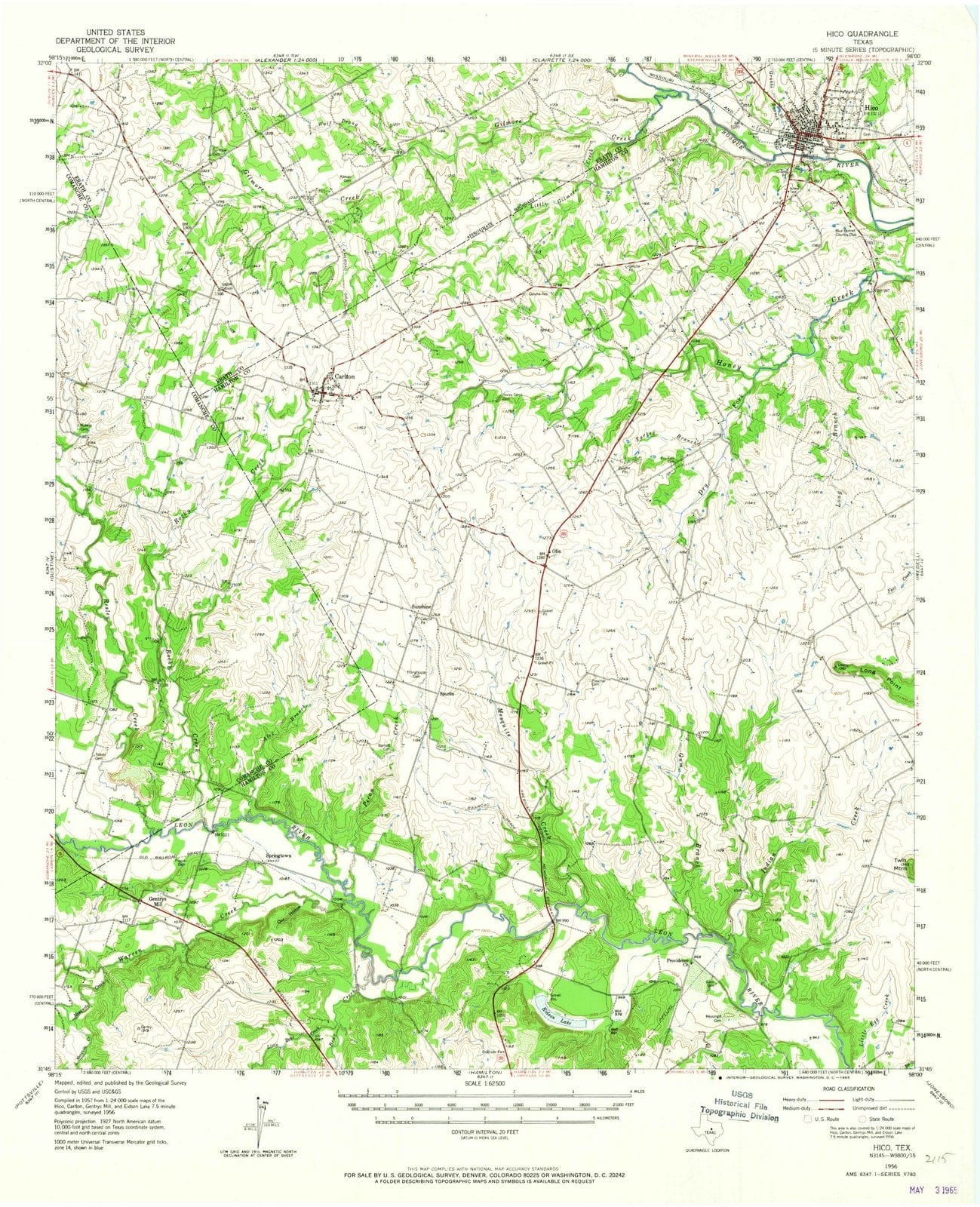 1956 Hico, TX - Texas - USGS Topographic Map