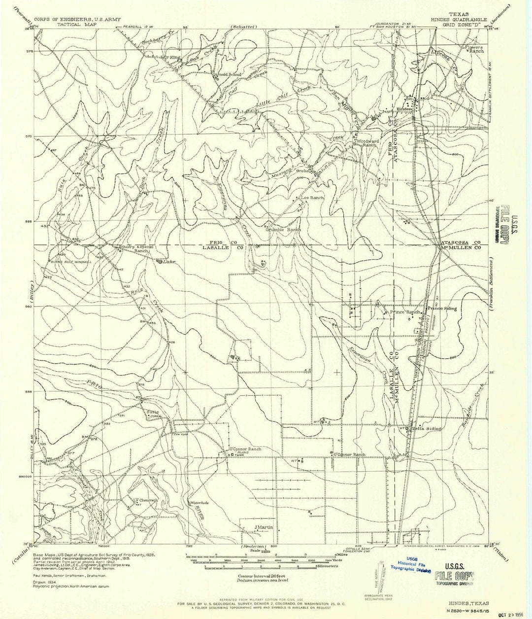1956 Hindes, TX - Texas - USGS Topographic Map