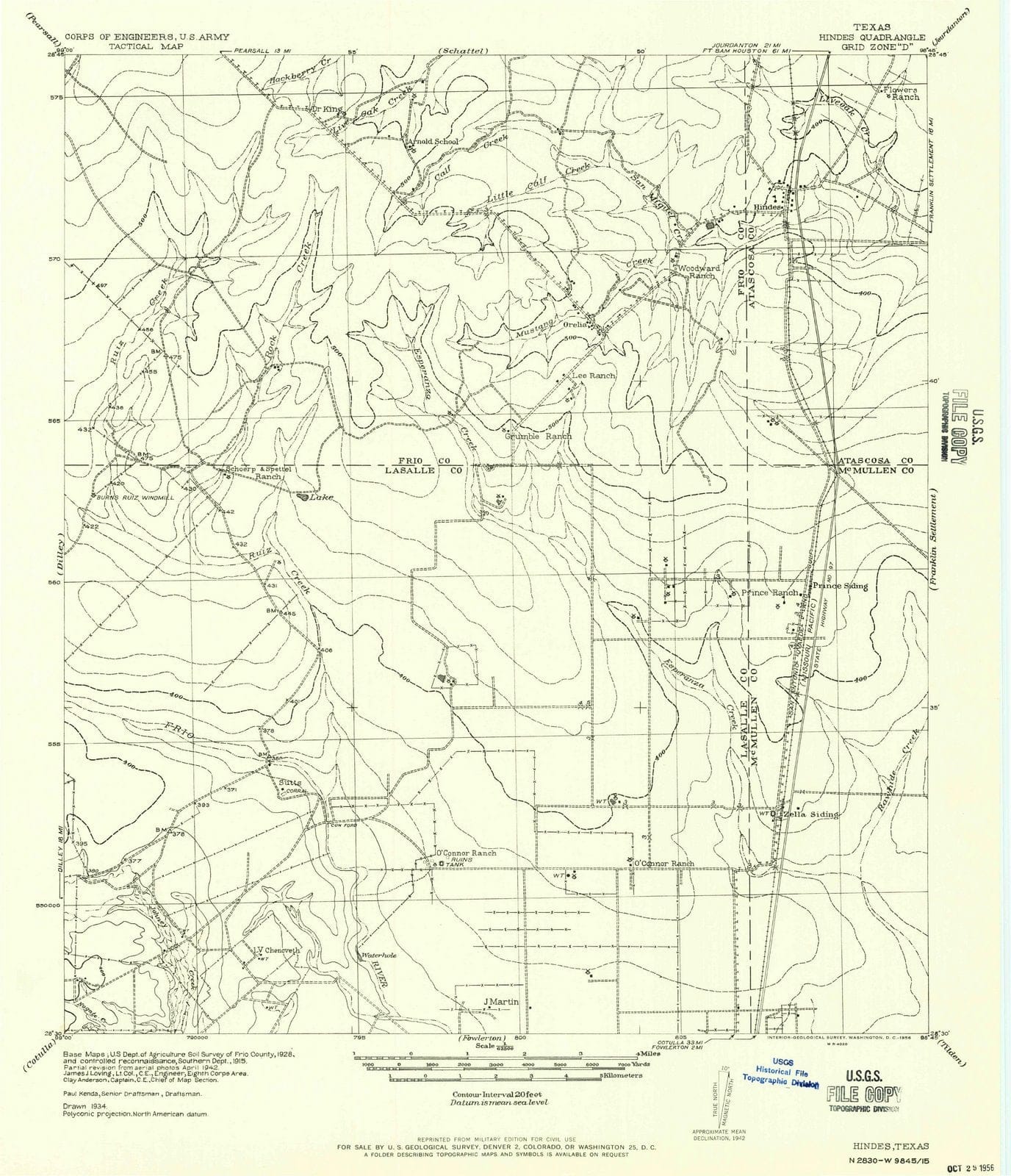 1956 Hindes, TX - Texas - USGS Topographic Map
