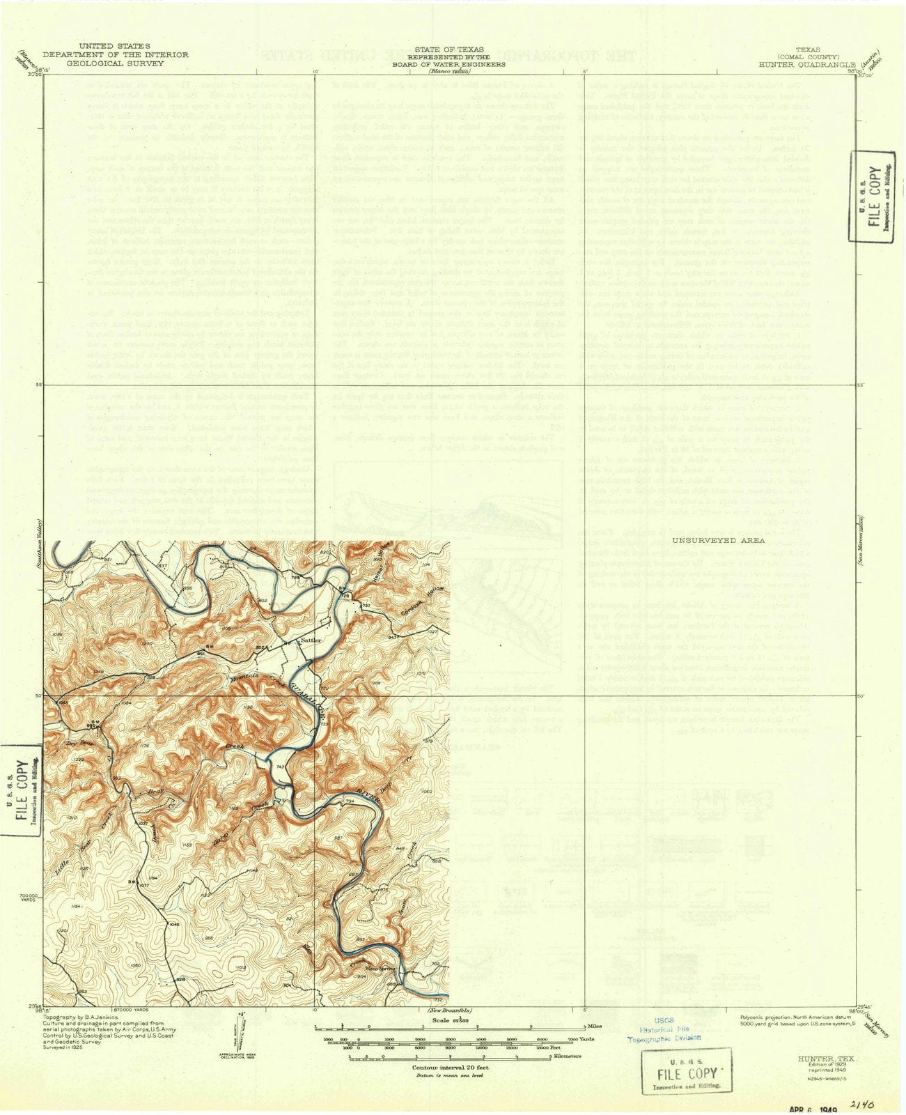 1929 Hunter, TX - Texas - USGS Topographic Map