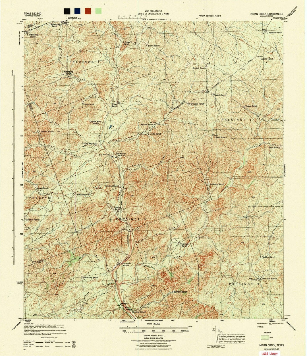 1944 Indian Creek, TX - Texas - USGS Topographic Map