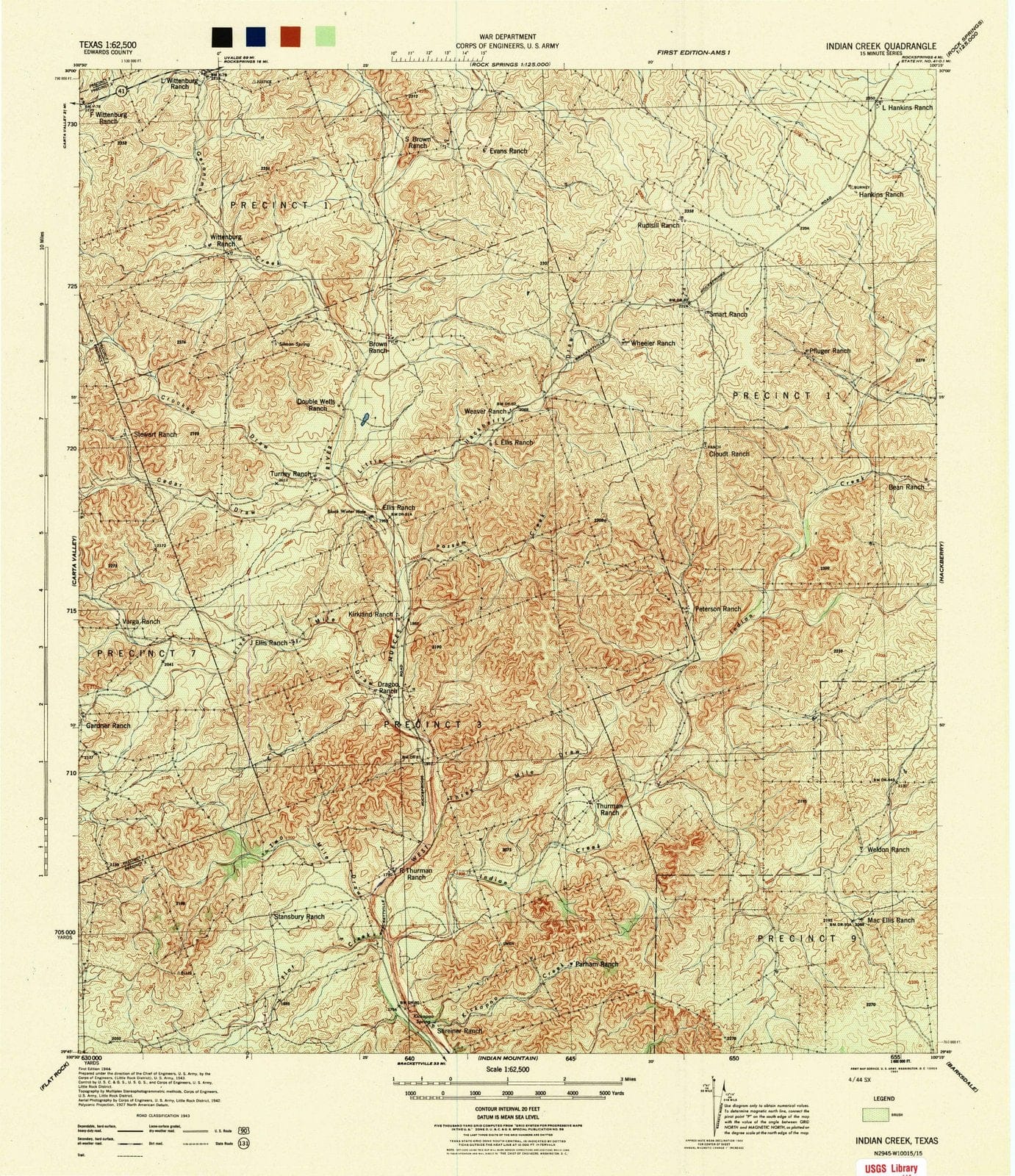 1944 Indian Creek, TX - Texas - USGS Topographic Map
