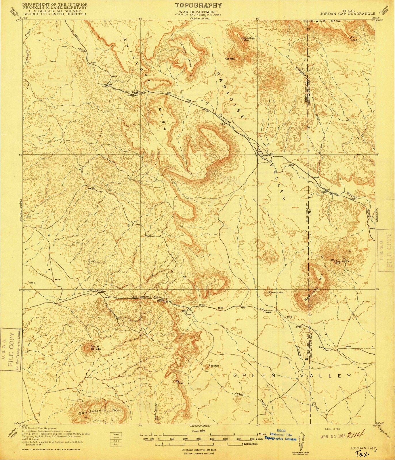 1918 Jordan Gap, TX - Texas - USGS Topographic Map
