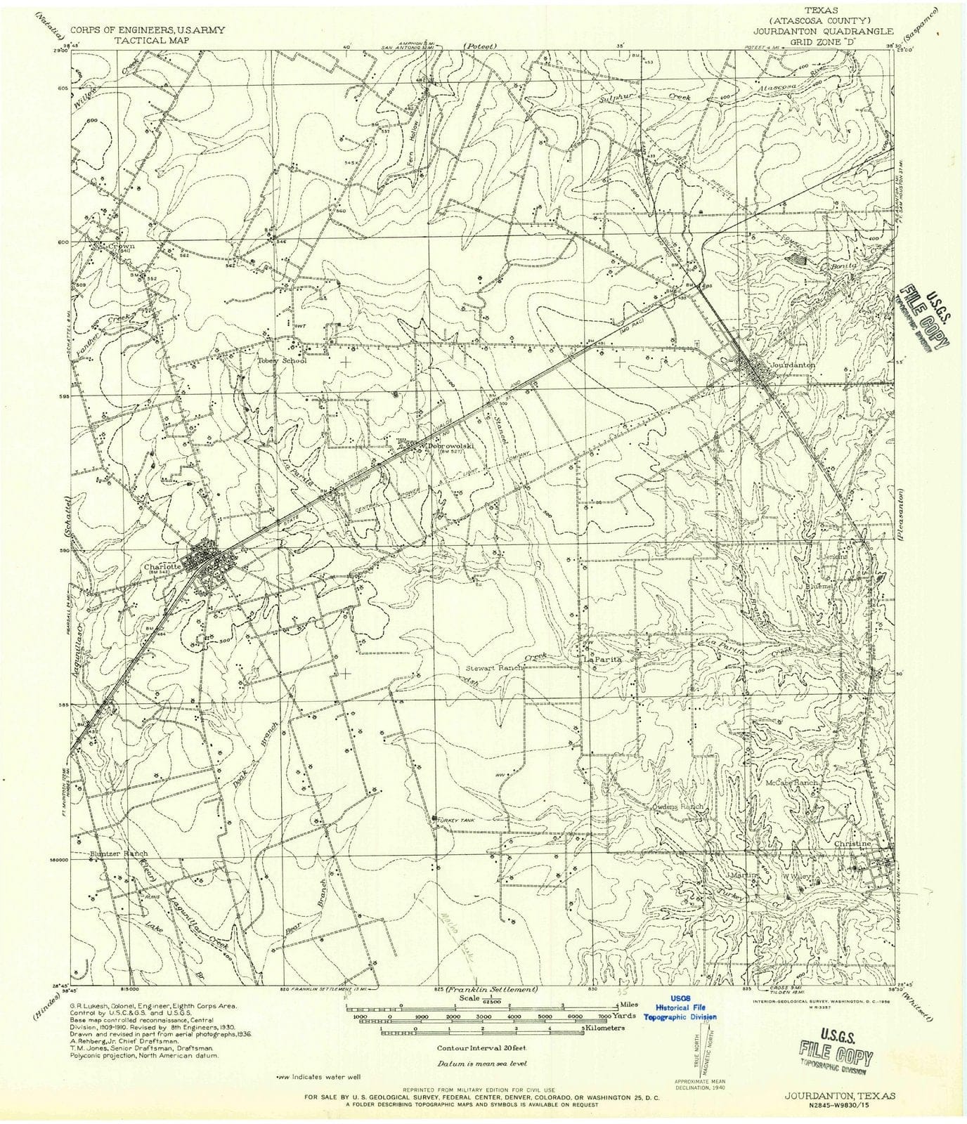 1956 Jourdanton, TX - Texas - USGS Topographic Map