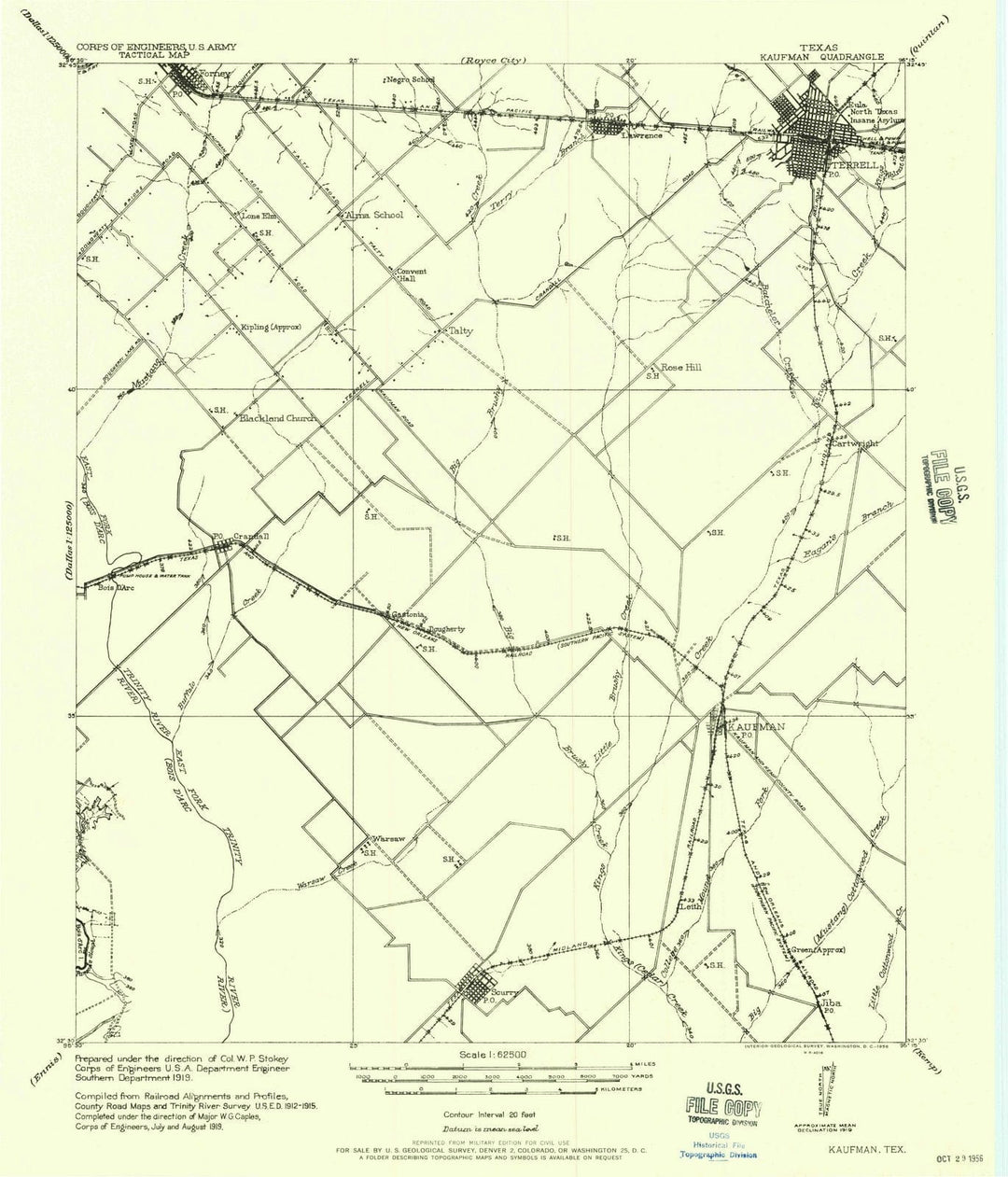 1956 Kaufman, TX - Texas - USGS Topographic Map