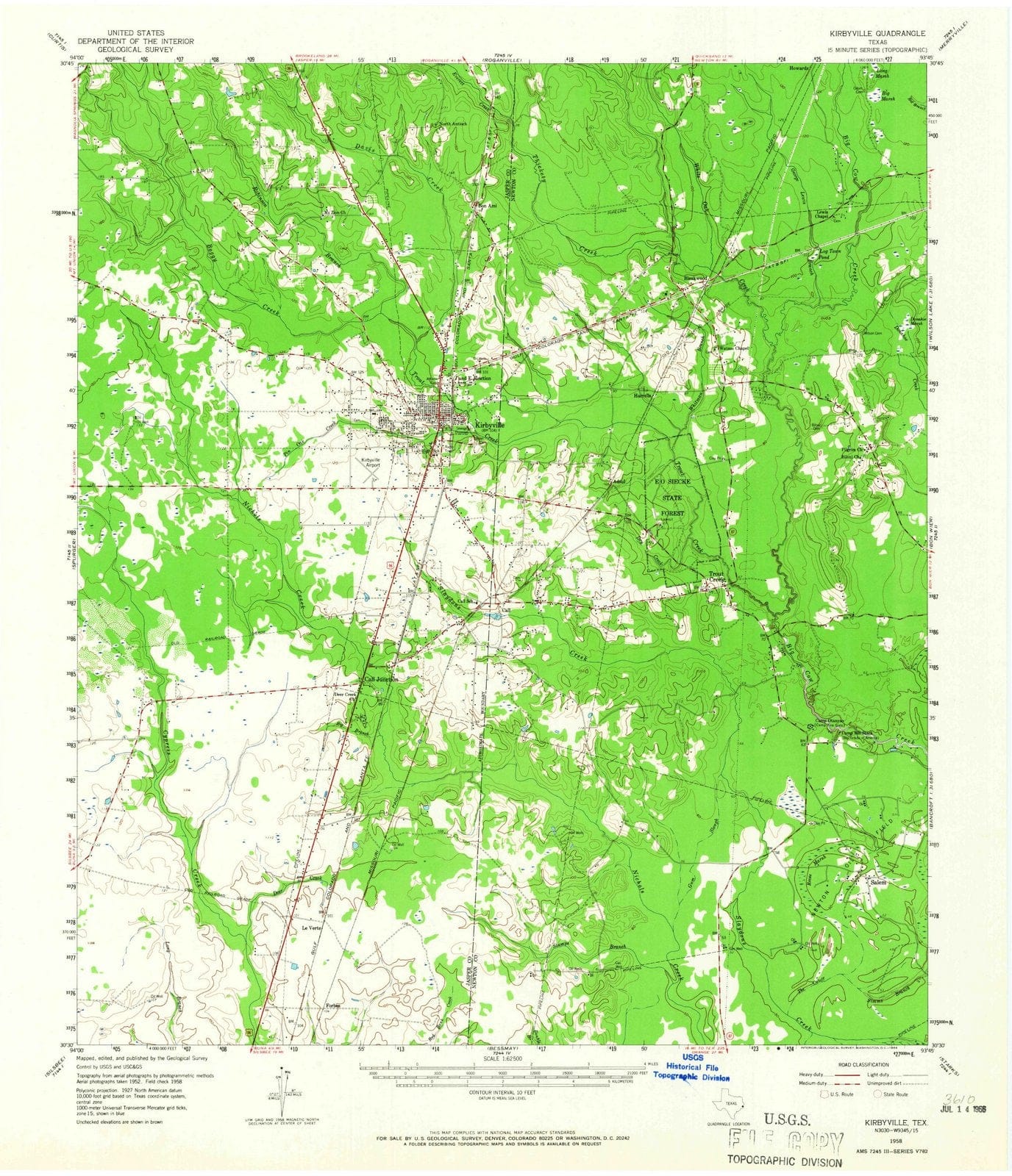 1958 Kirbyville, TX - Texas - USGS Topographic Map