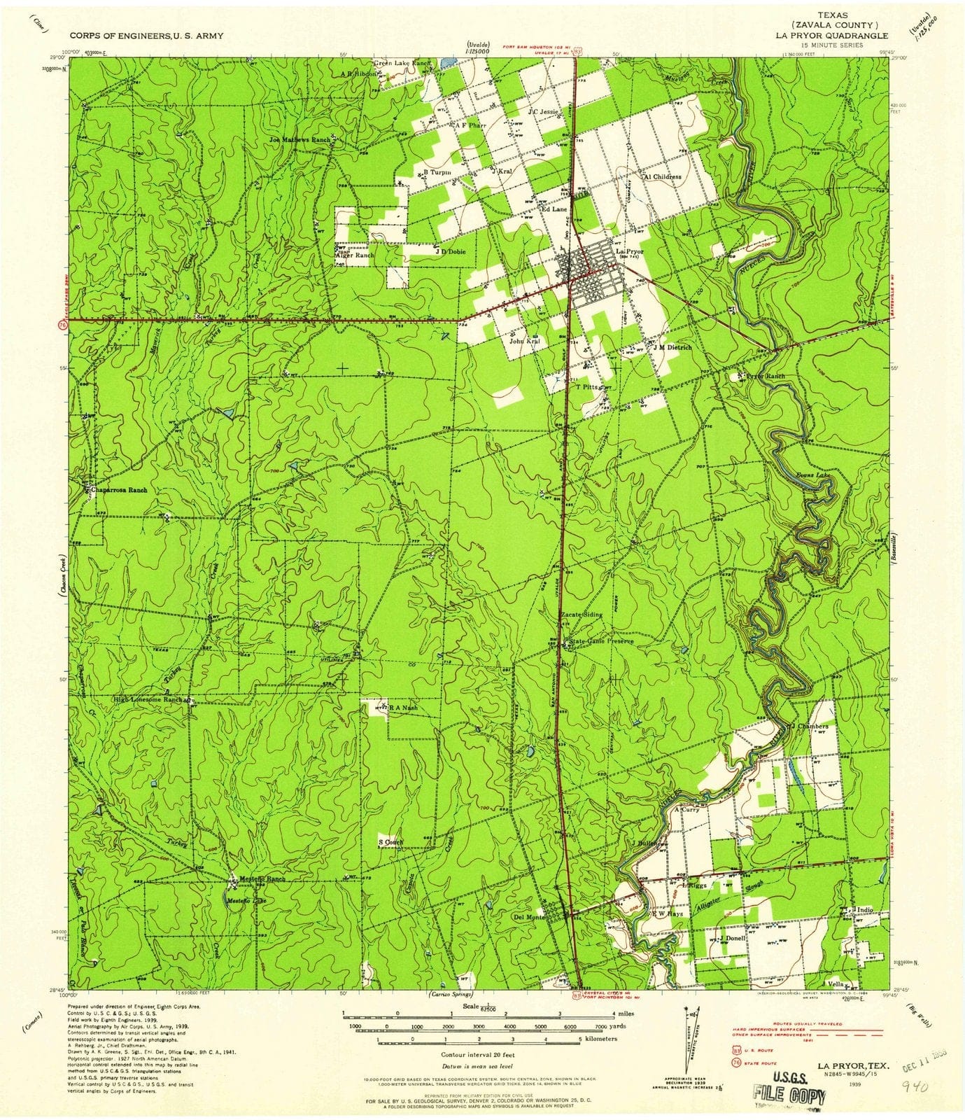 1939 La Pryor, TX - Texas - USGS Topographic Map