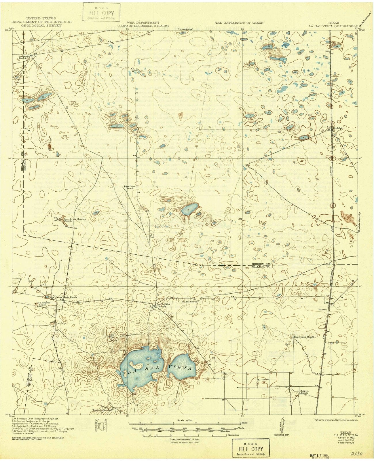 1922 La Sal Vieja, TX - Texas - USGS Topographic Map