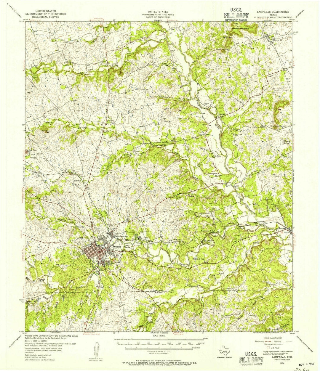 1954 Lampasas, TX - Texas - USGS Topographic Map