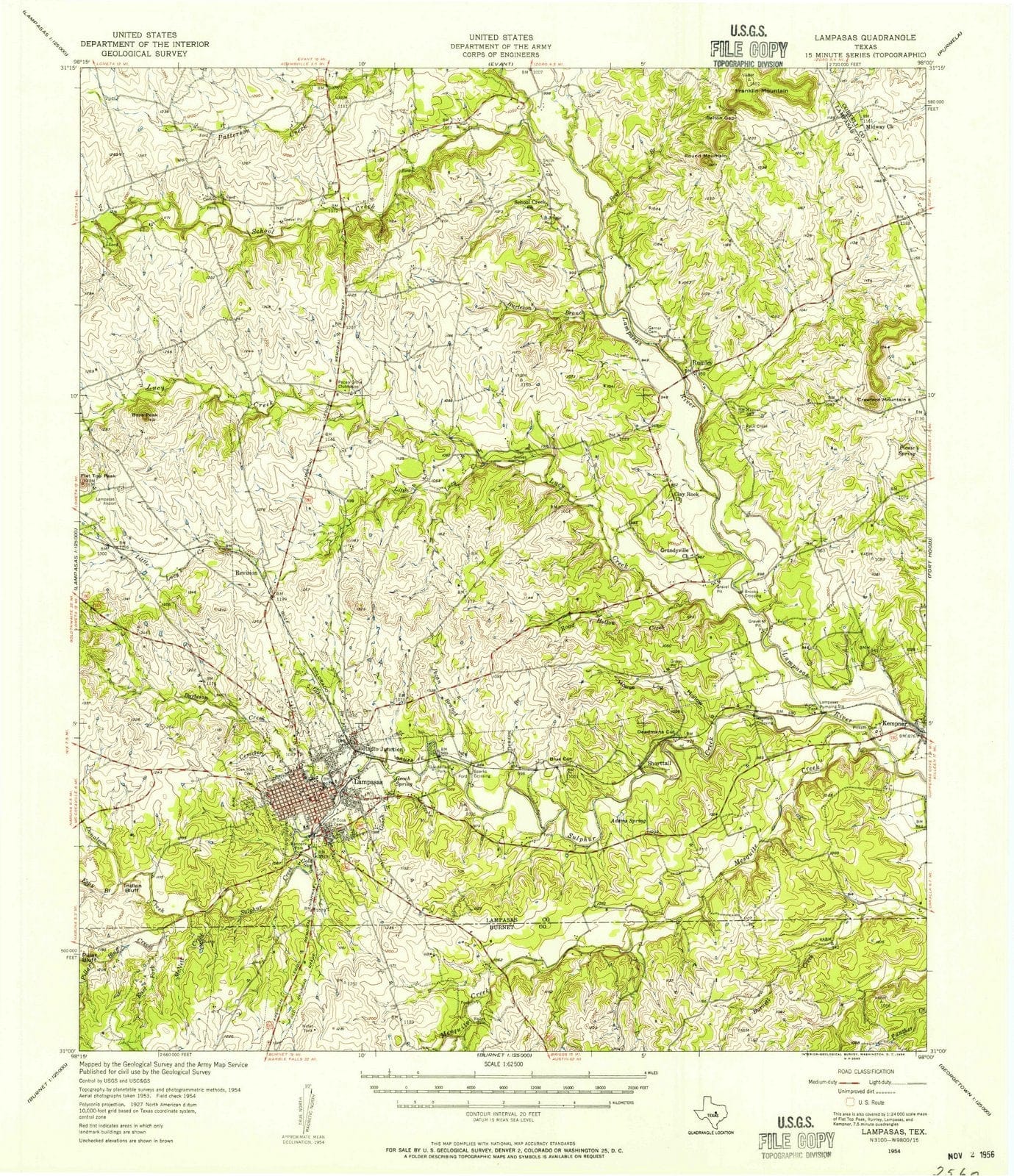 1954 Lampasas, TX - Texas - USGS Topographic Map