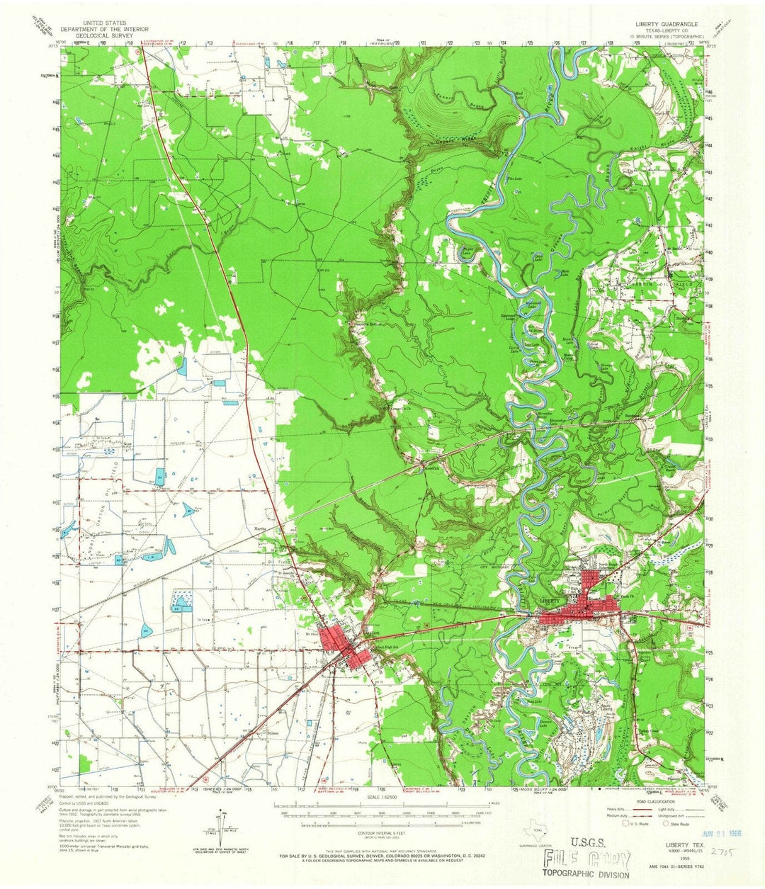 1955 Liberty, TX - Texas - USGS Topographic Map