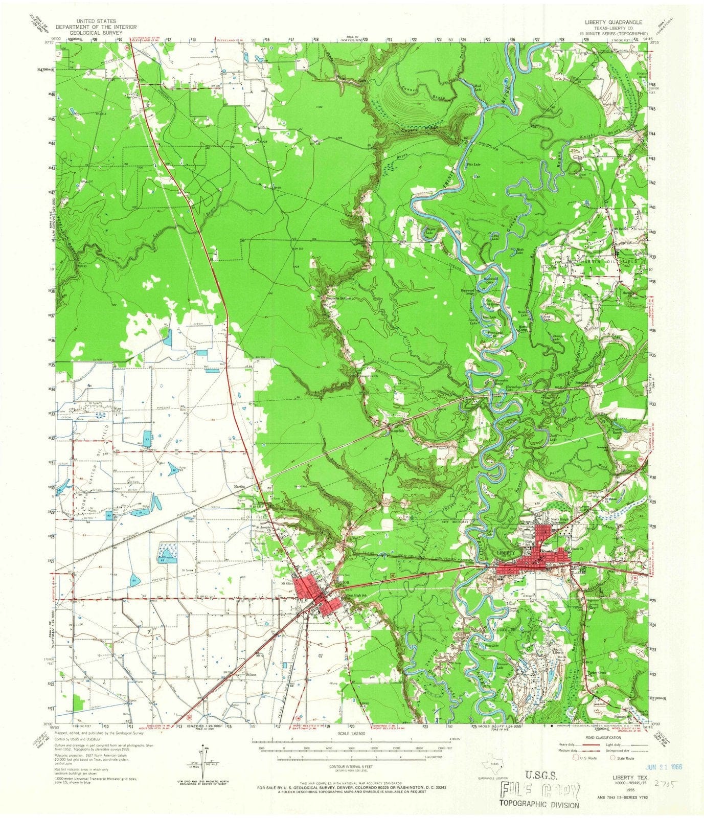 1955 Liberty, TX - Texas - USGS Topographic Map