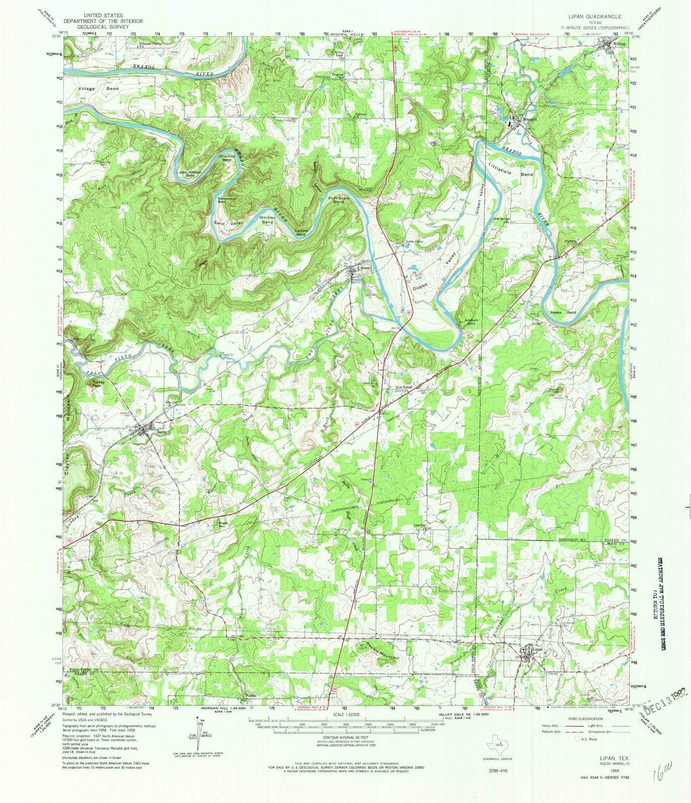 1959 Lipan, TX - Texas - USGS Topographic Map