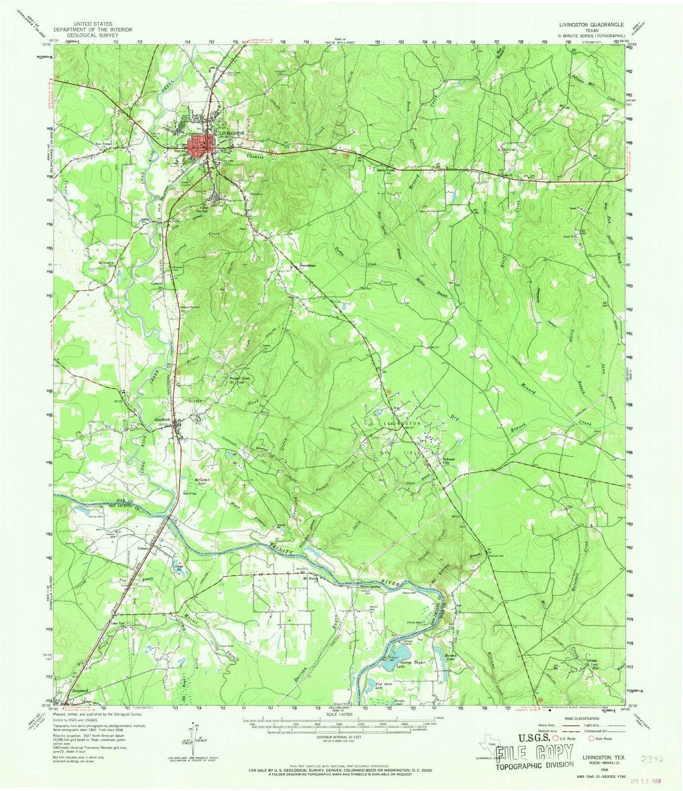 1958 Livingston, TX - Texas - USGS Topographic Map