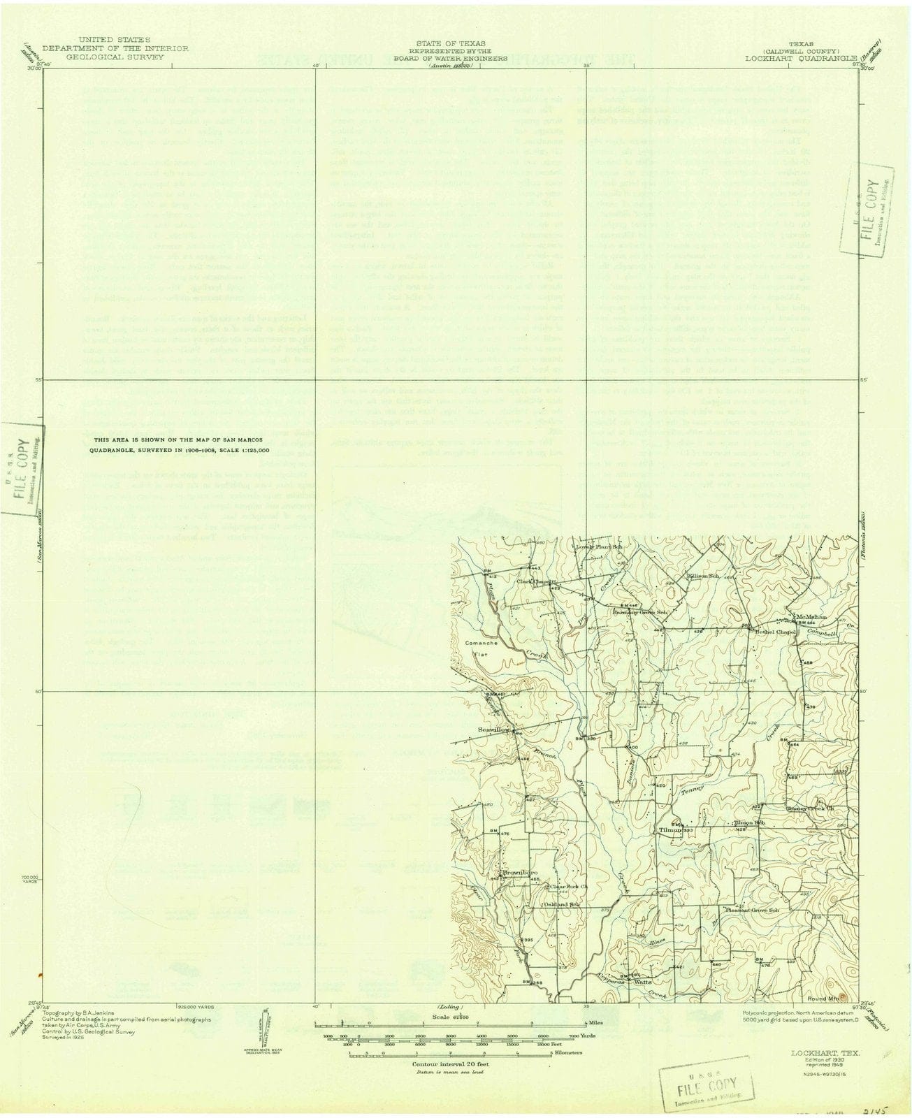 1930 Lockhart, TX - Texas - USGS Topographic Map