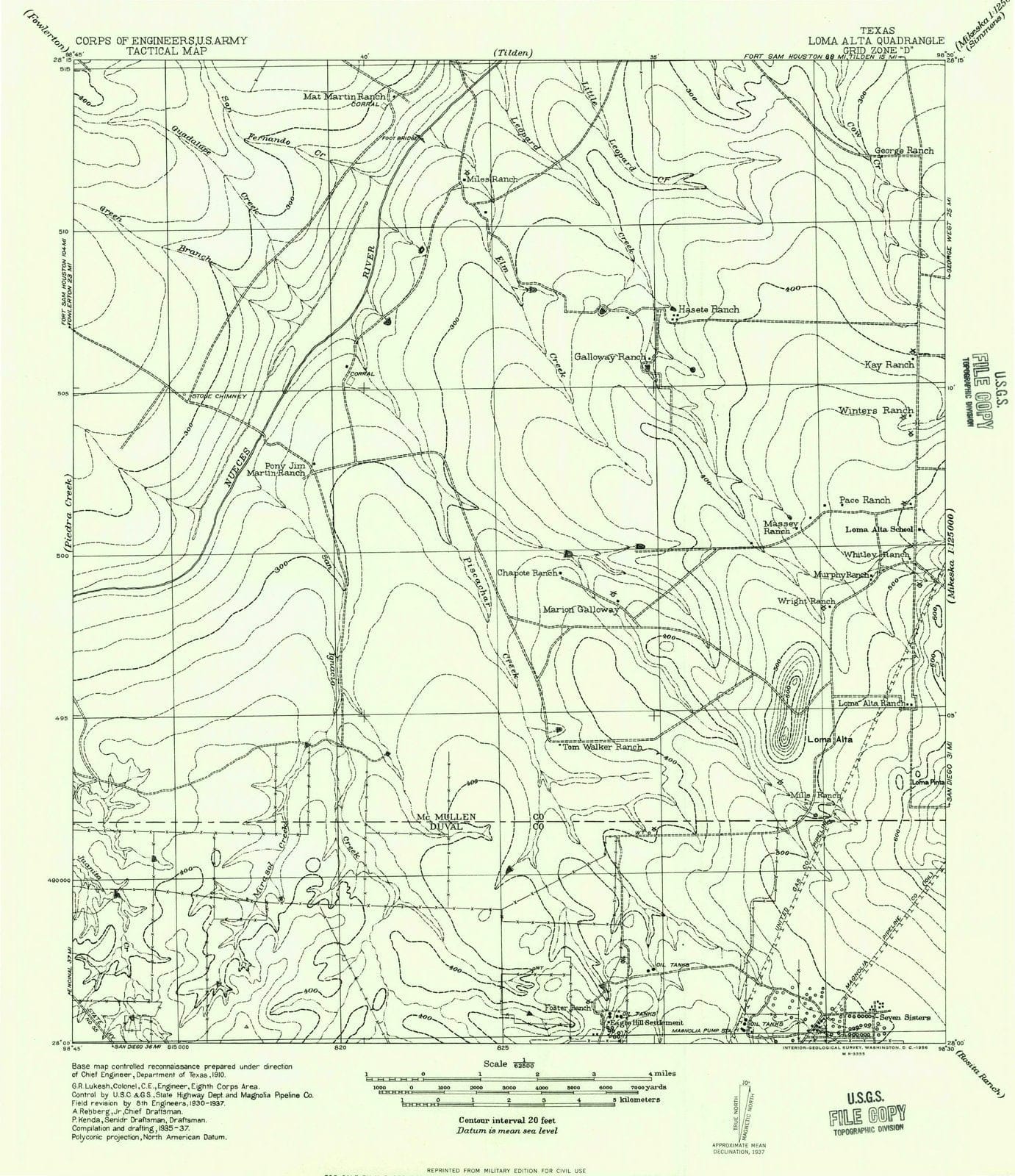1937 Loma Alta, TX - Texas - USGS Topographic Map