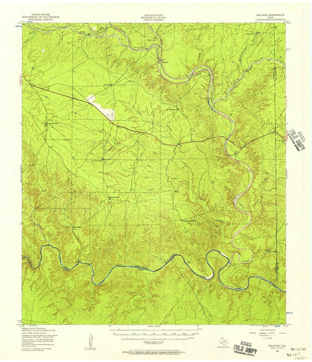 1943 Malvado, TX - Texas - USGS Topographic Map