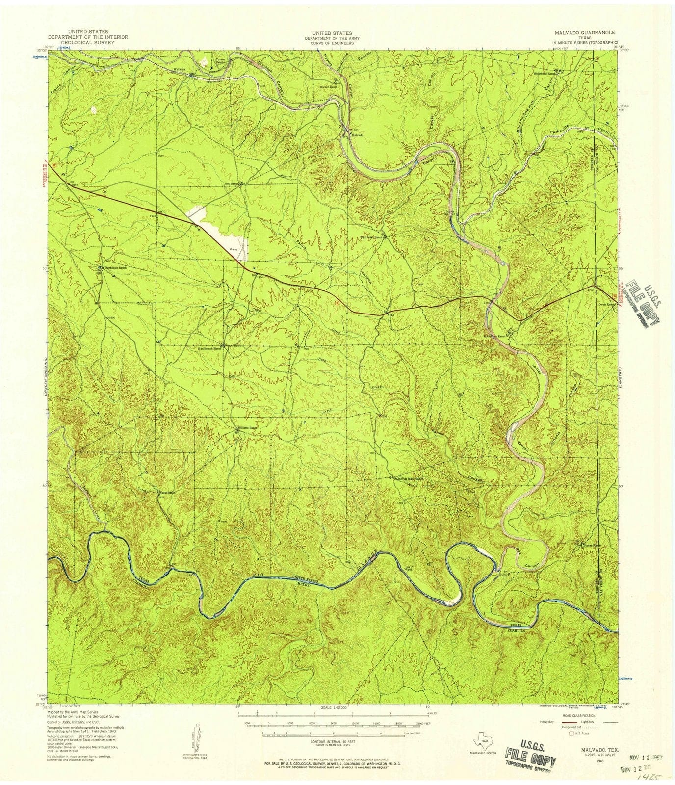 1943 Malvado, TX - Texas - USGS Topographic Map