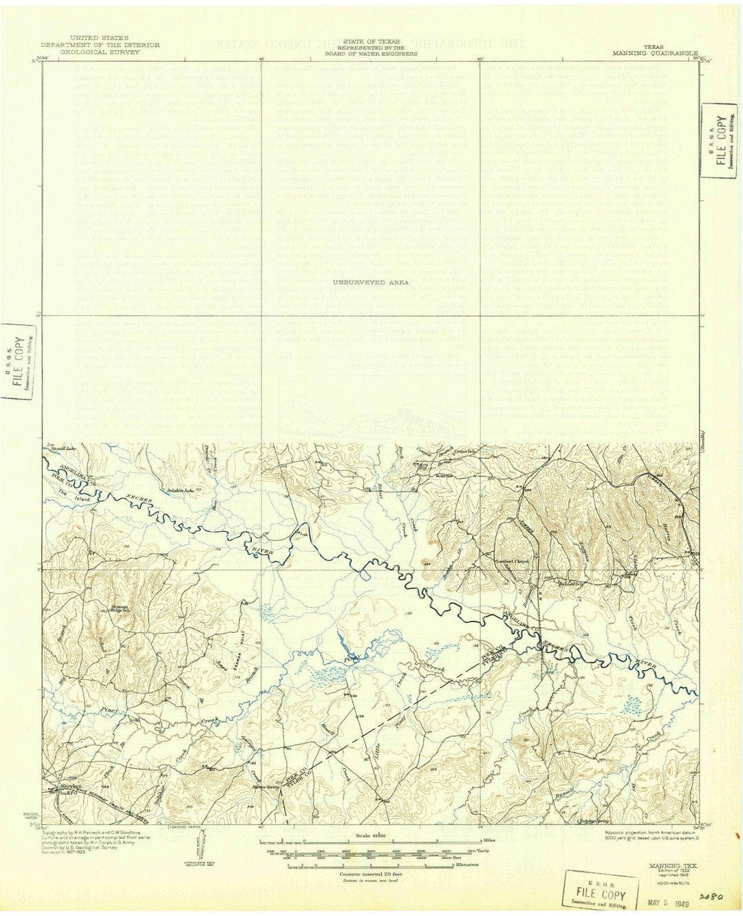 1932 Manning, TX - Texas - USGS Topographic Map