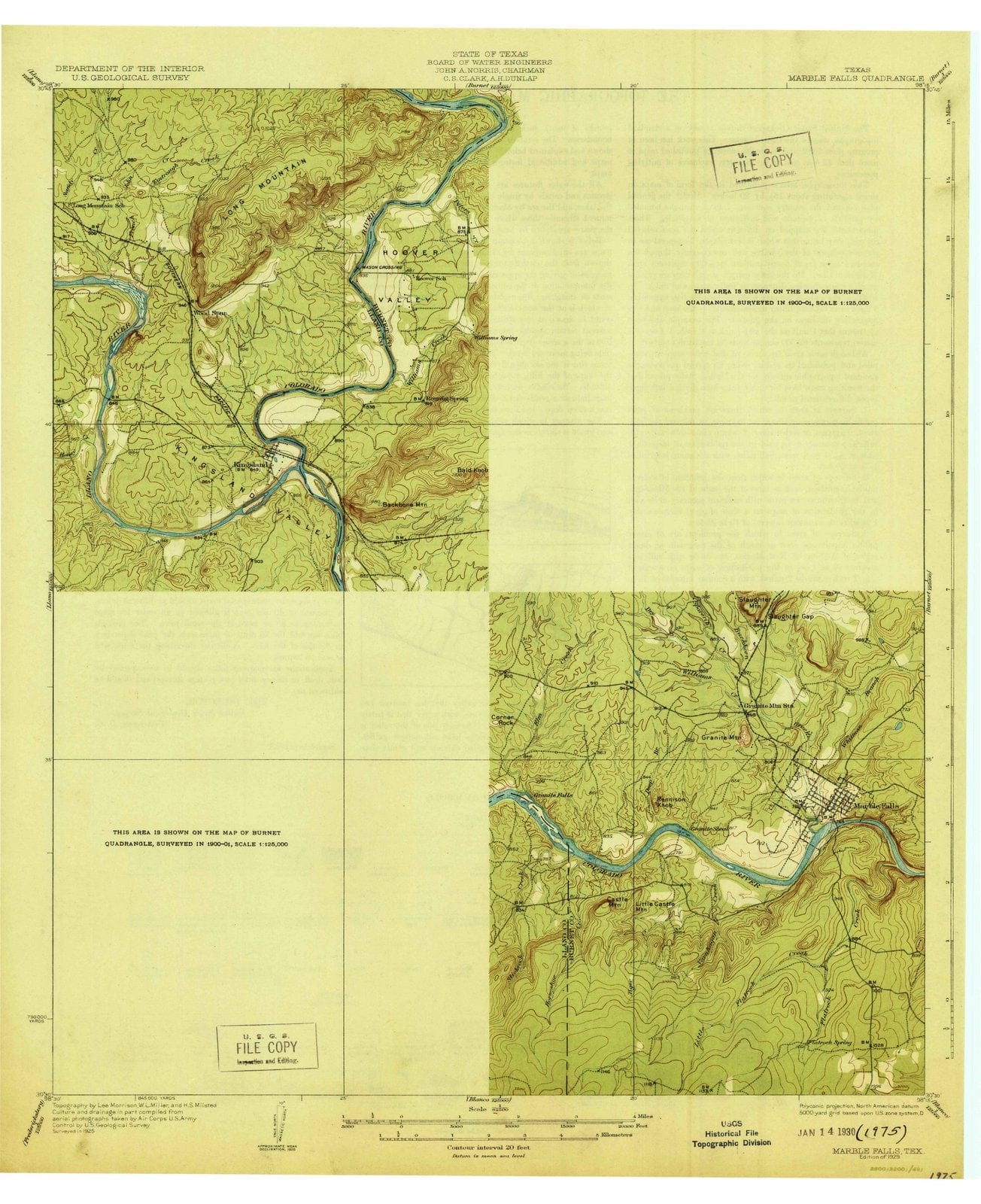 1929 Marble Falls, TX - Texas - USGS Topographic Map