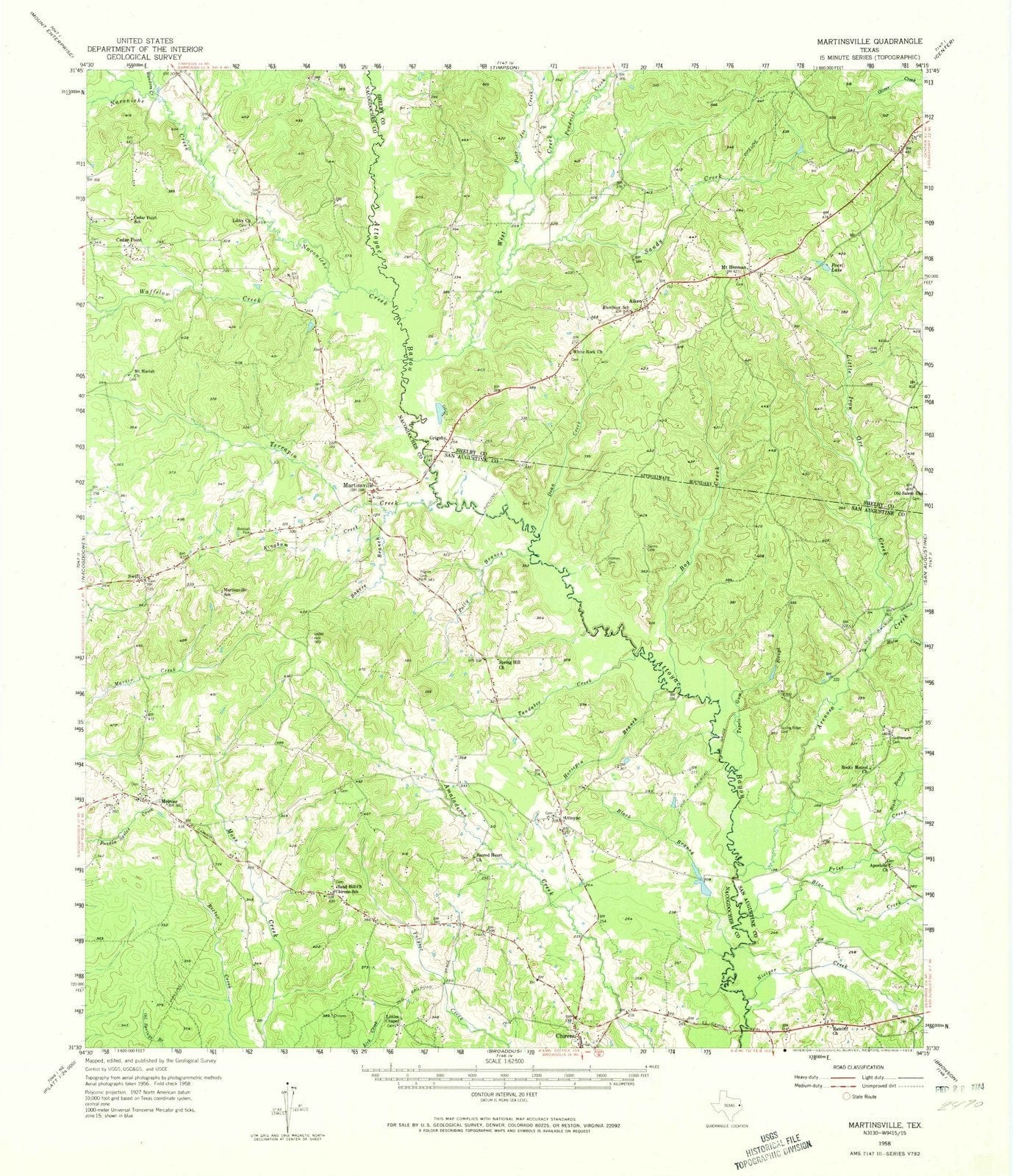 1958 Martinsville, TX - Texas - USGS Topographic Map